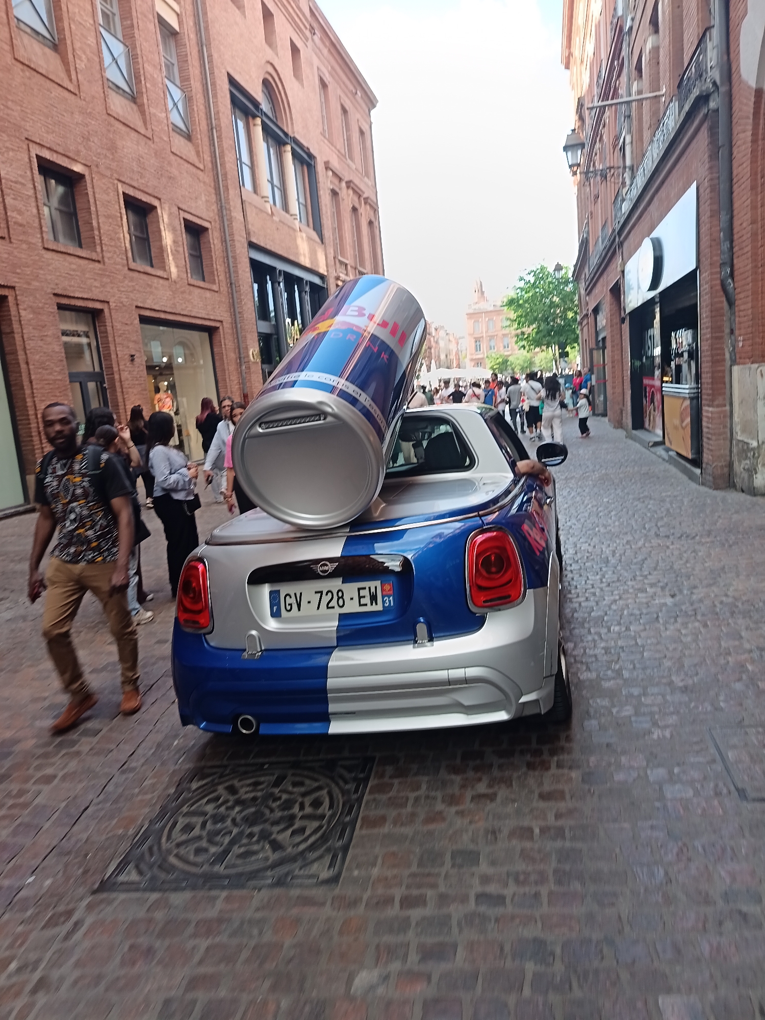 Red Bull Mini Cooper spotted near Toulouse's historic Capitole