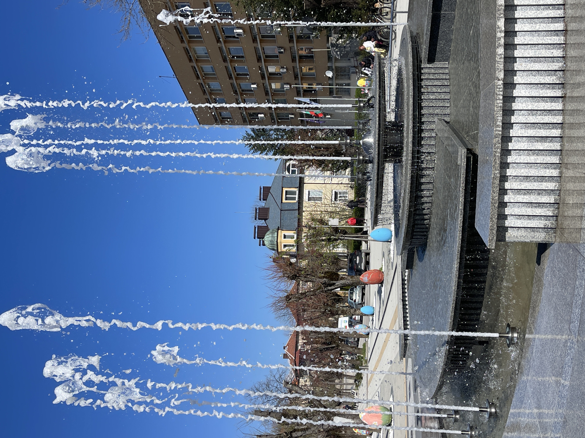 Easter decorations brighten Varshets Bulgaria during spring morning stroll