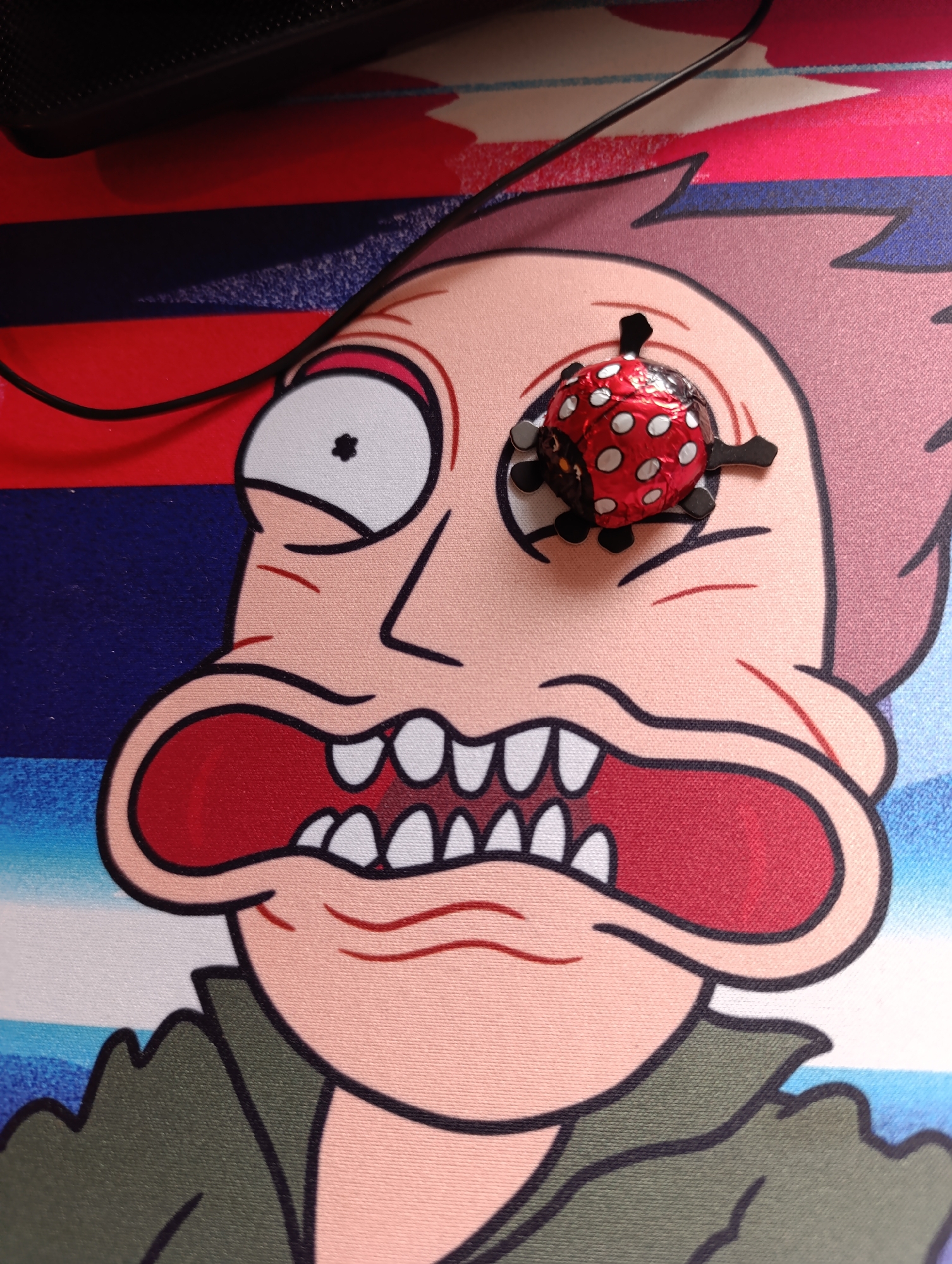 Chocolate cake and cartoon character photographed in Sofia