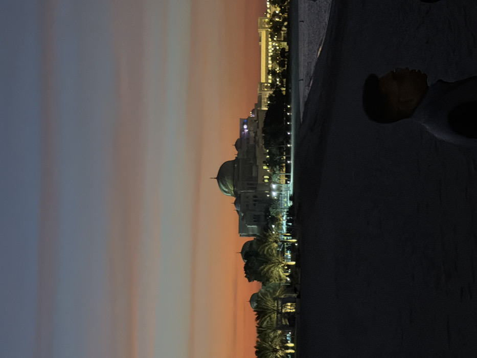 Abu Dhabi landscape captured with domed building under gradient sky