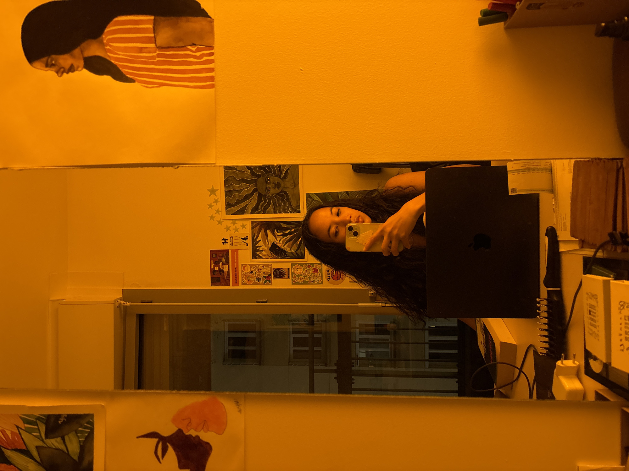 Woman takes mirror selfie in decorated Paris apartment