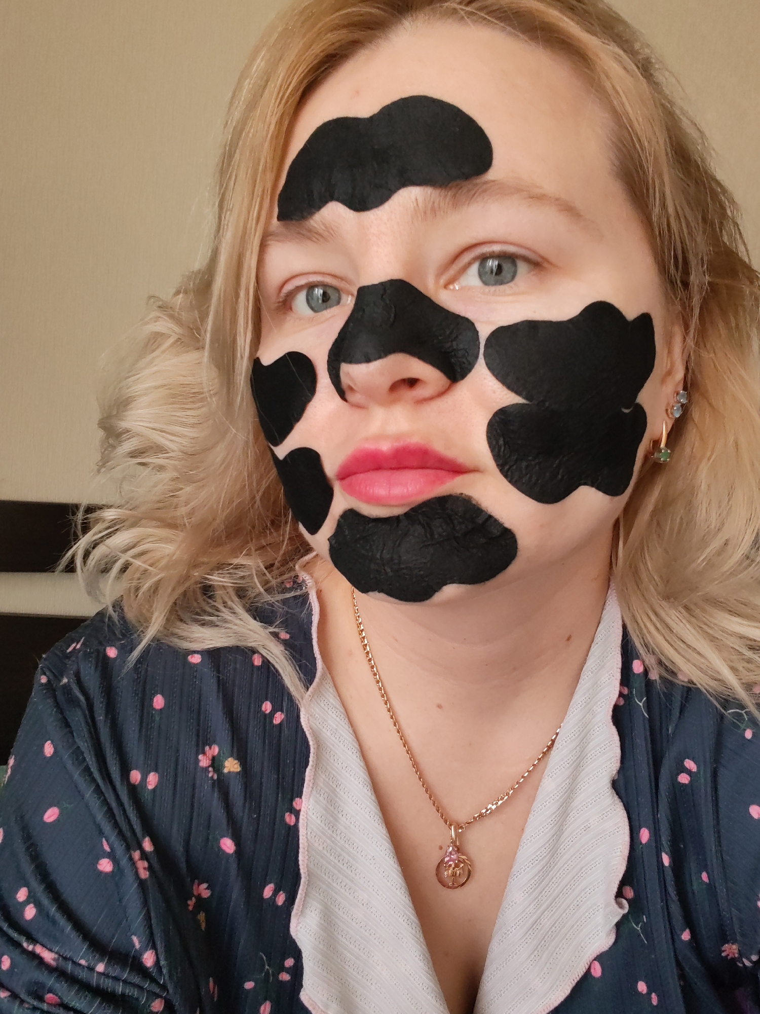 Woman conducts morning skincare routine in Izhevsk, Russia