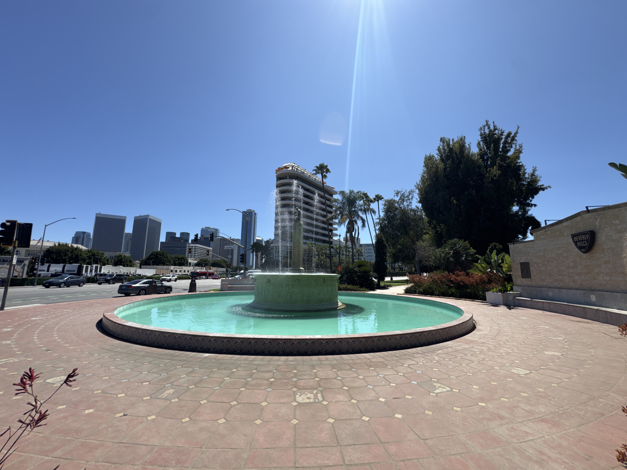 Beverly Hills fountain and sign, multiple angles