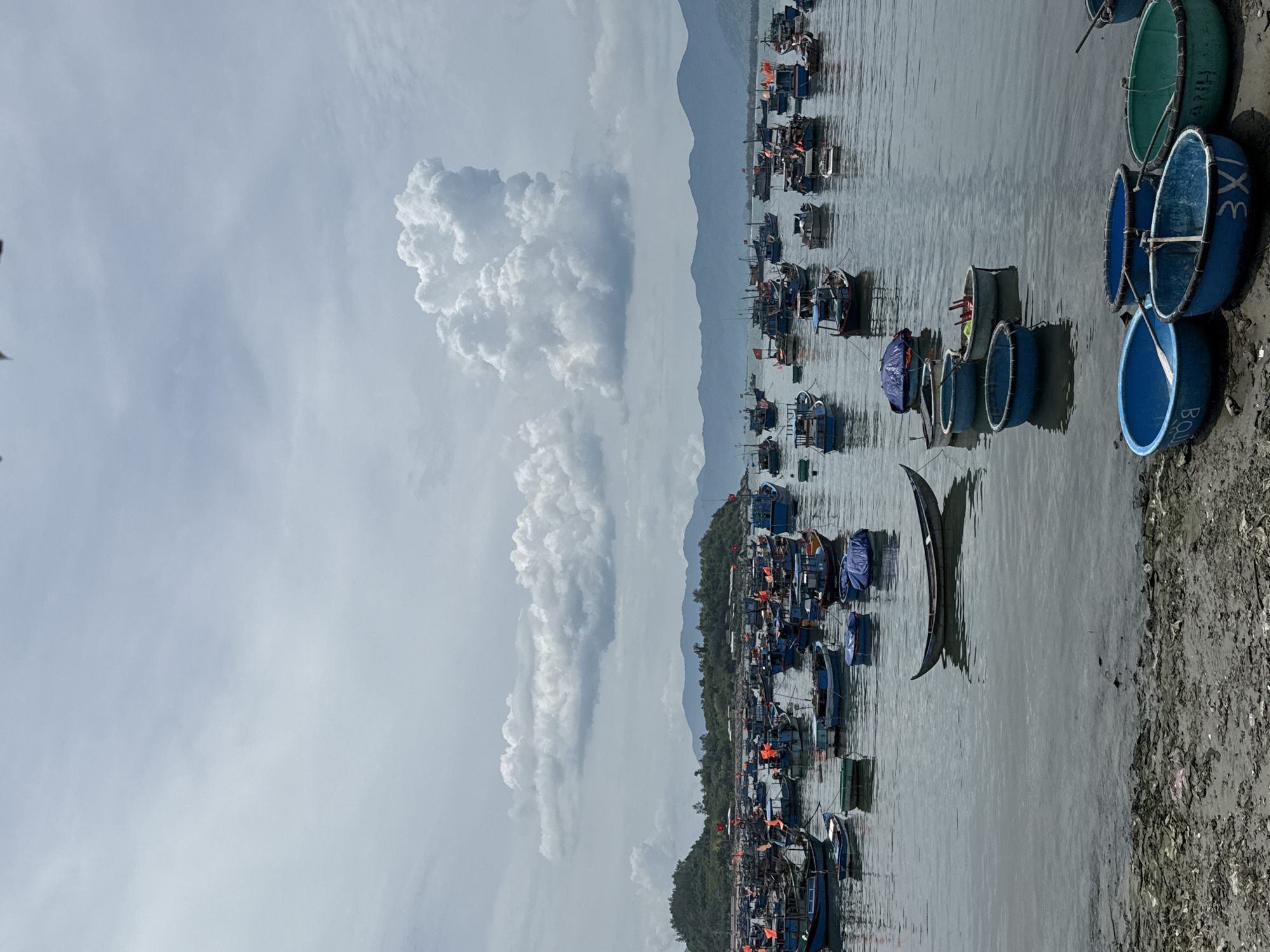 Fishing fleet anchored in Vĩnh Lương harbor, Vietnam morning