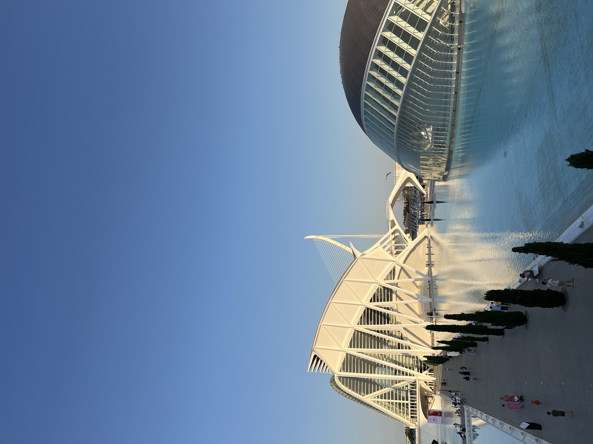 Evening visitors explore Valencia's City of Arts and Sciences complex