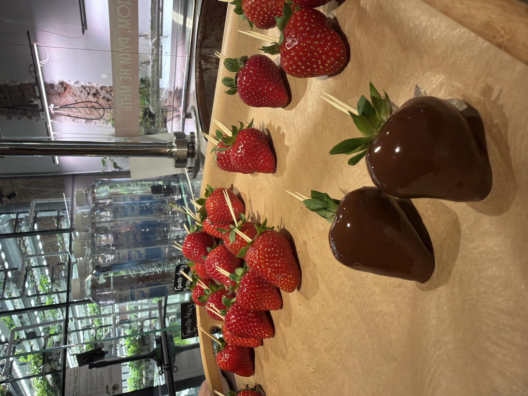 Chocolate-dipped strawberries made fresh in Saint Petersburg