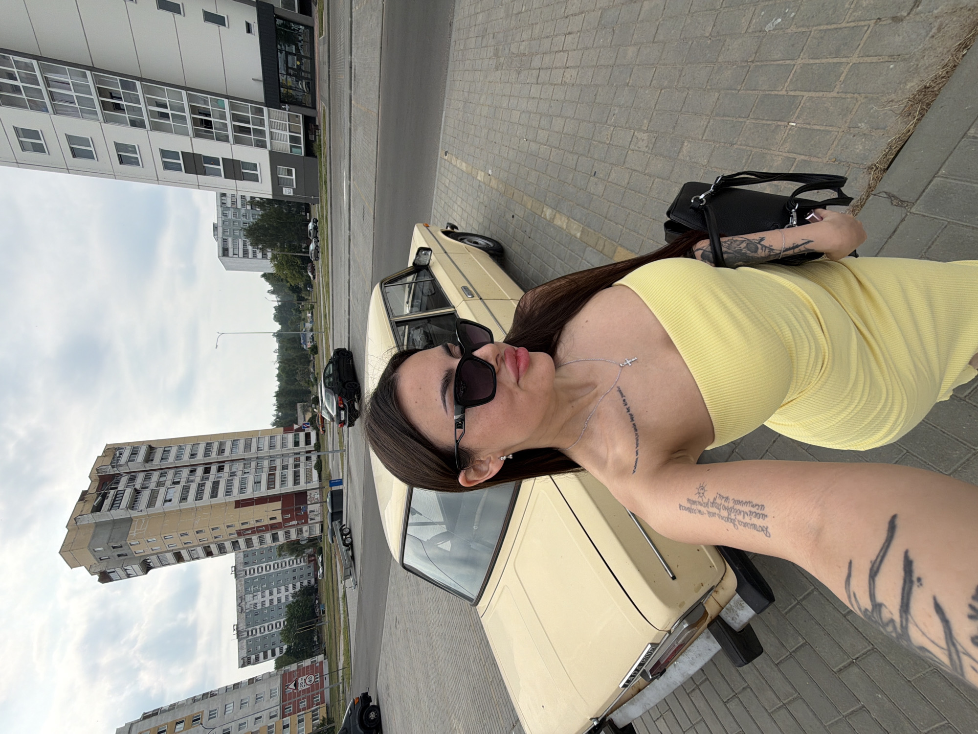 Yellow dress, vintage Lada, quick moment in Mahilyow