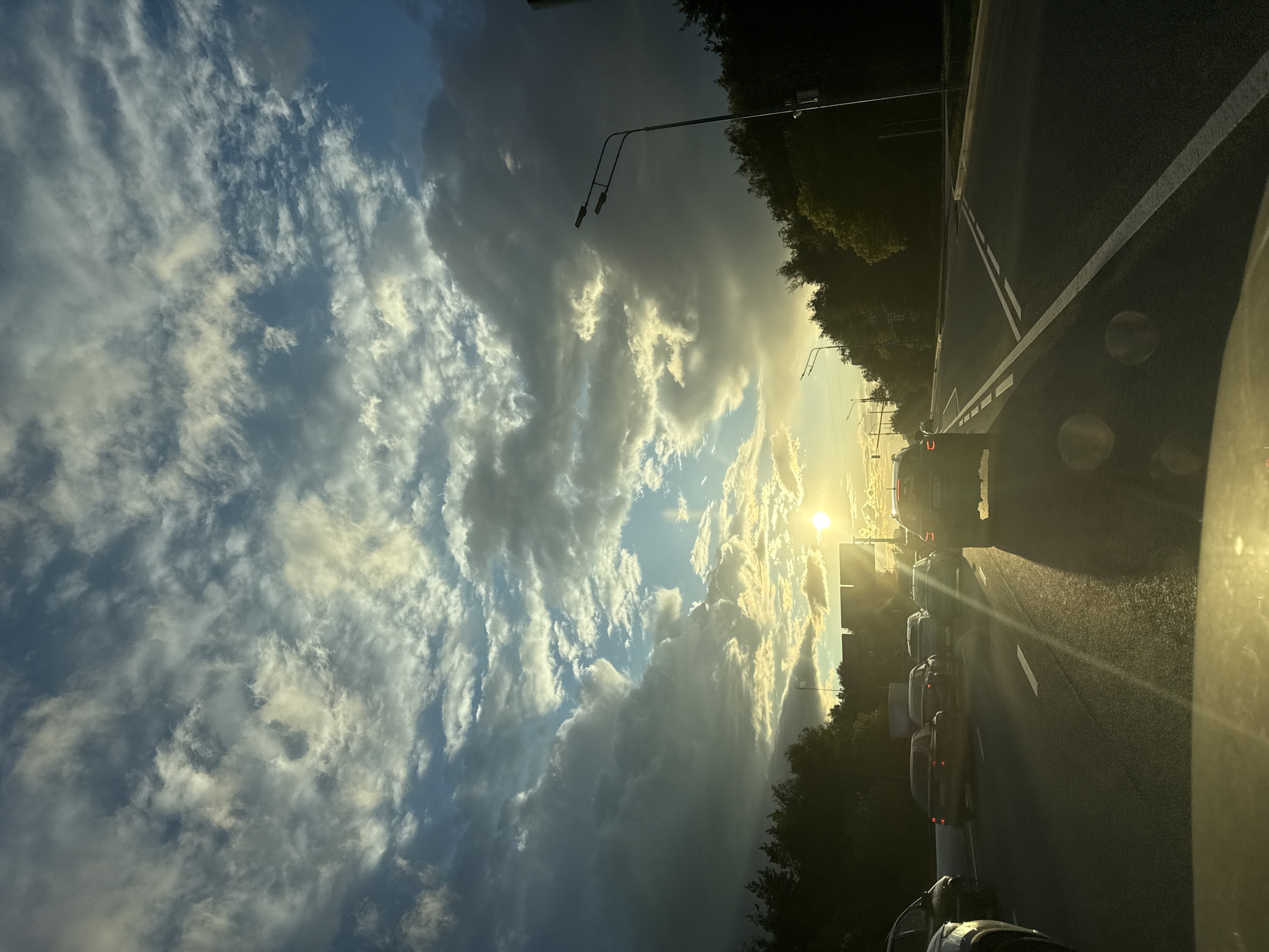 Evening traffic backs up on Moscow road at sunset