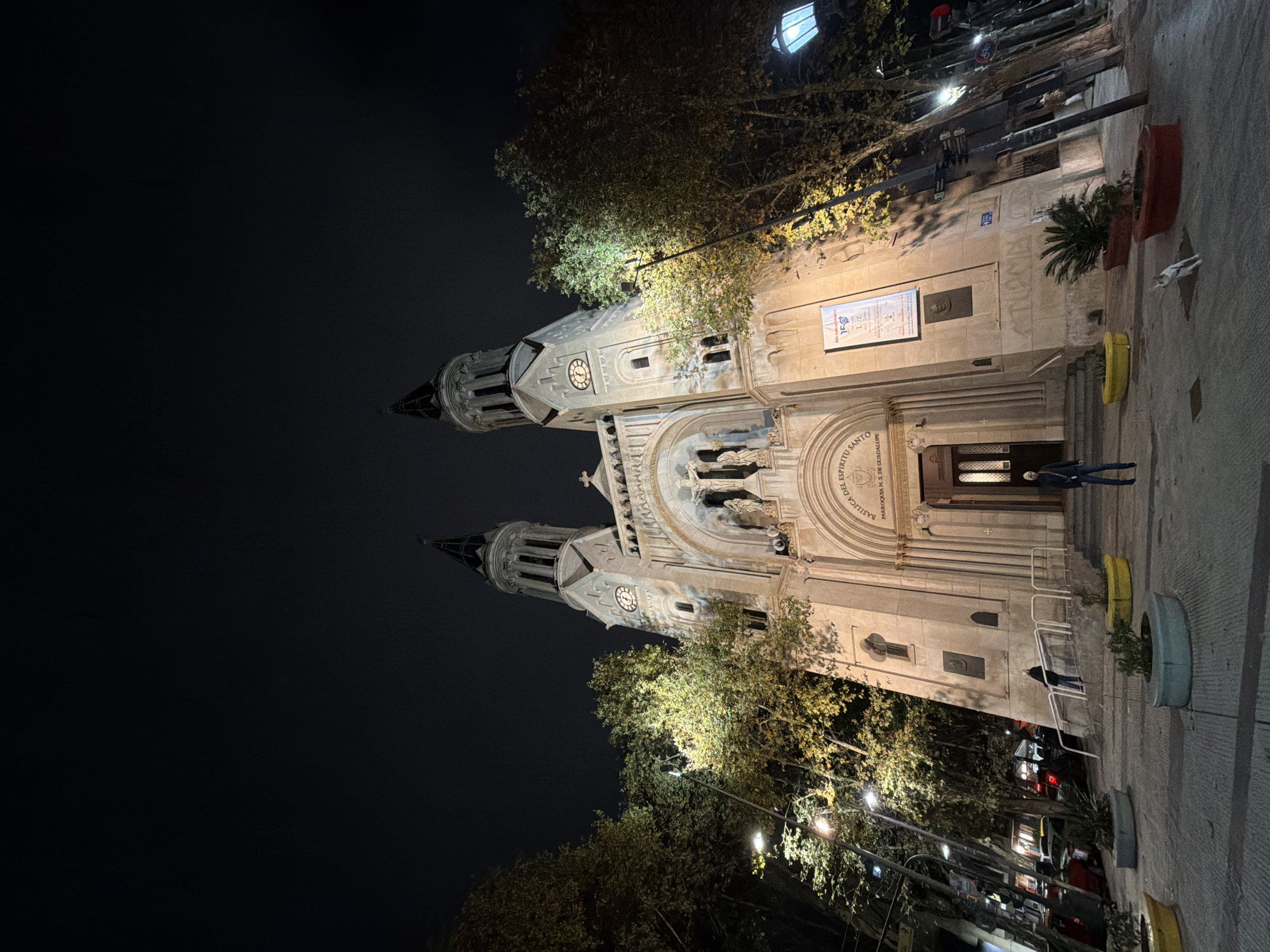Nighttime documentation of illuminated Buenos Aires basilica captured