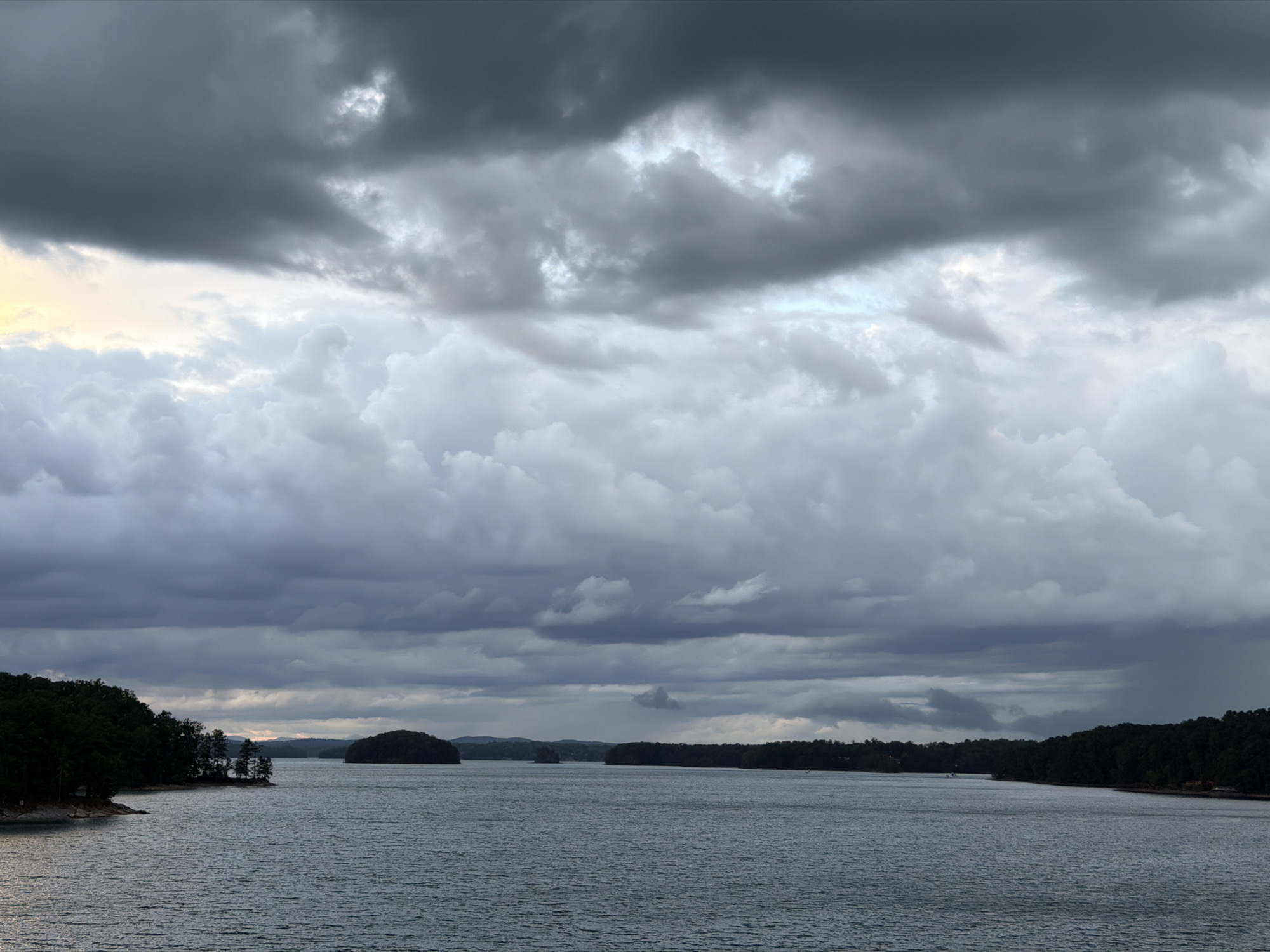 Overcast skies observed over Lake Lanier, Georgia early morning