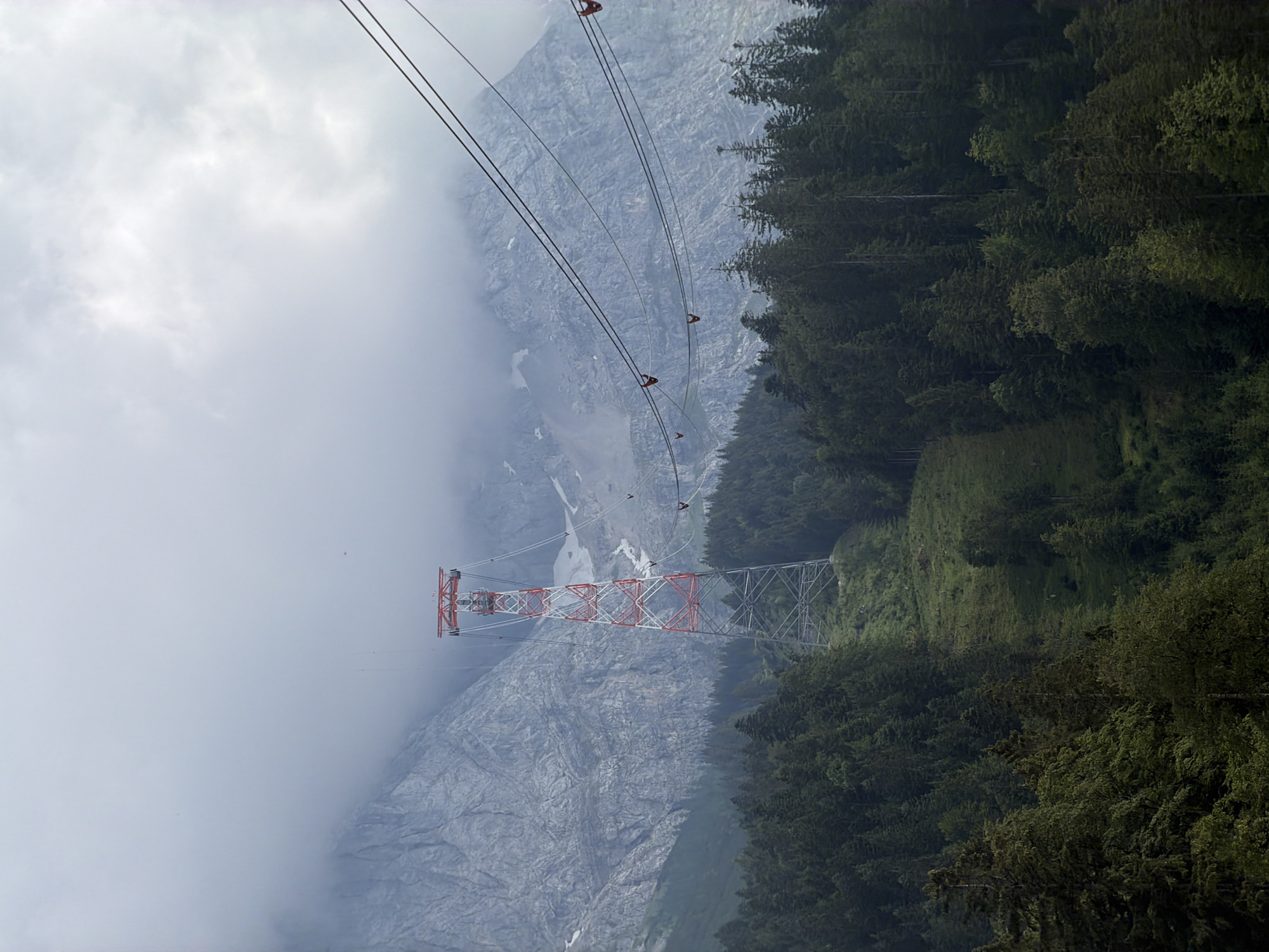 Riding the cable car up to the Zugspitze summit