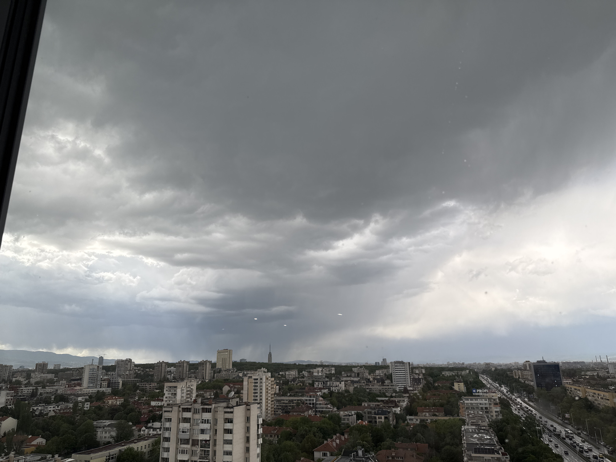 Sofia cityscape documented during afternoon storm in May 2026