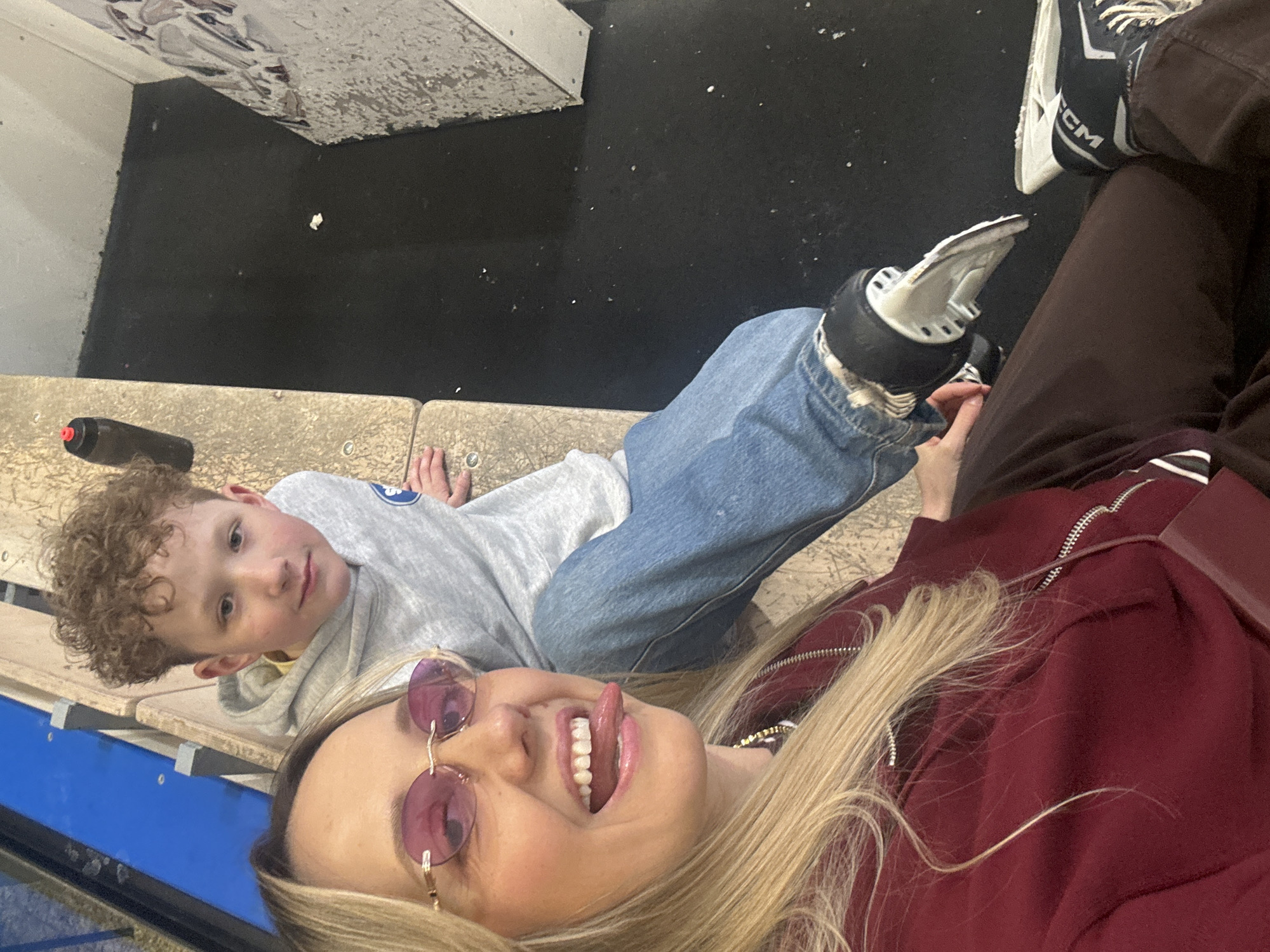 Mother and child enjoy skating session at Riga ice rink
