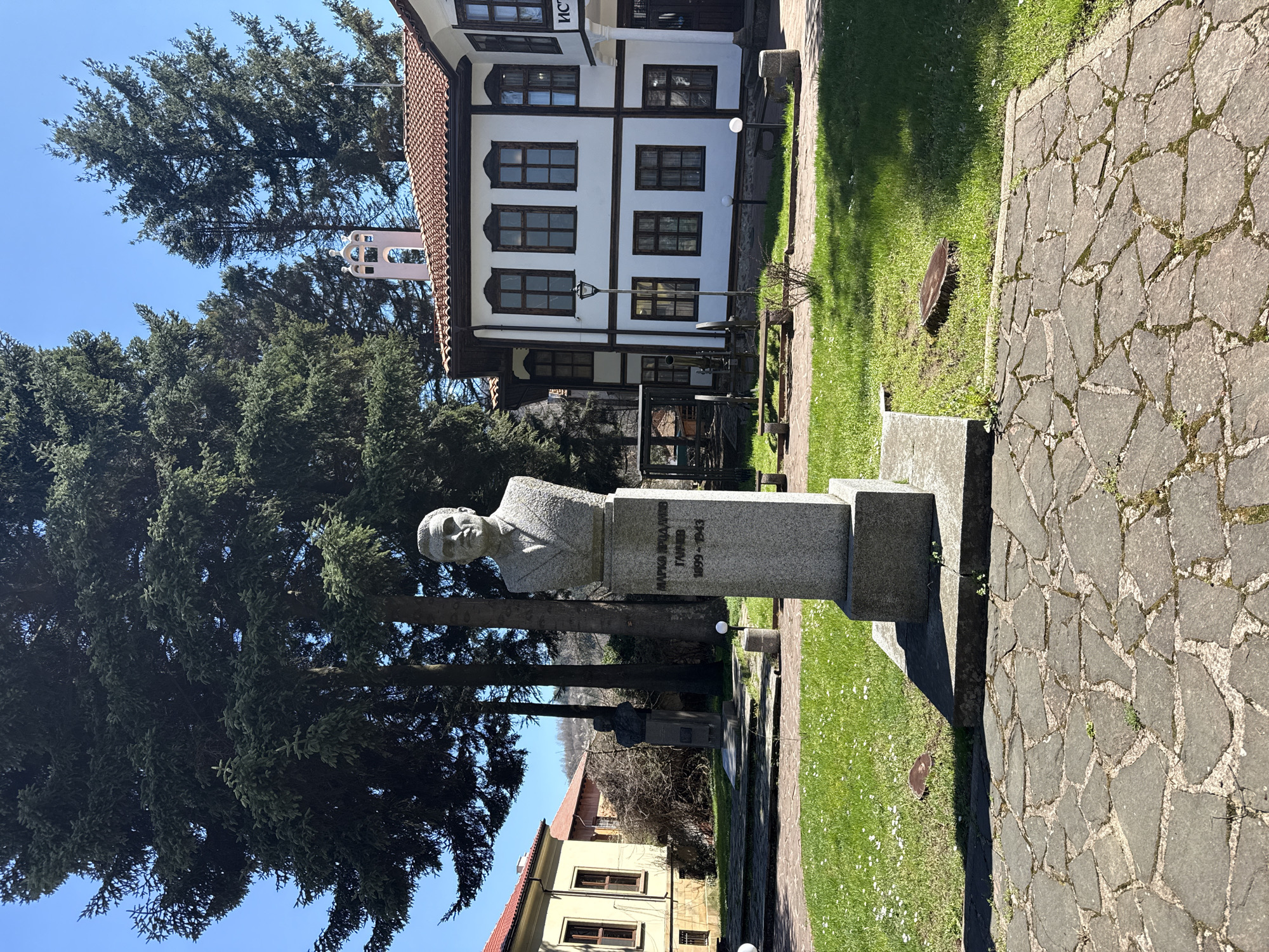 Tourist documents historical sites and police presence in Etropole, Bulgaria