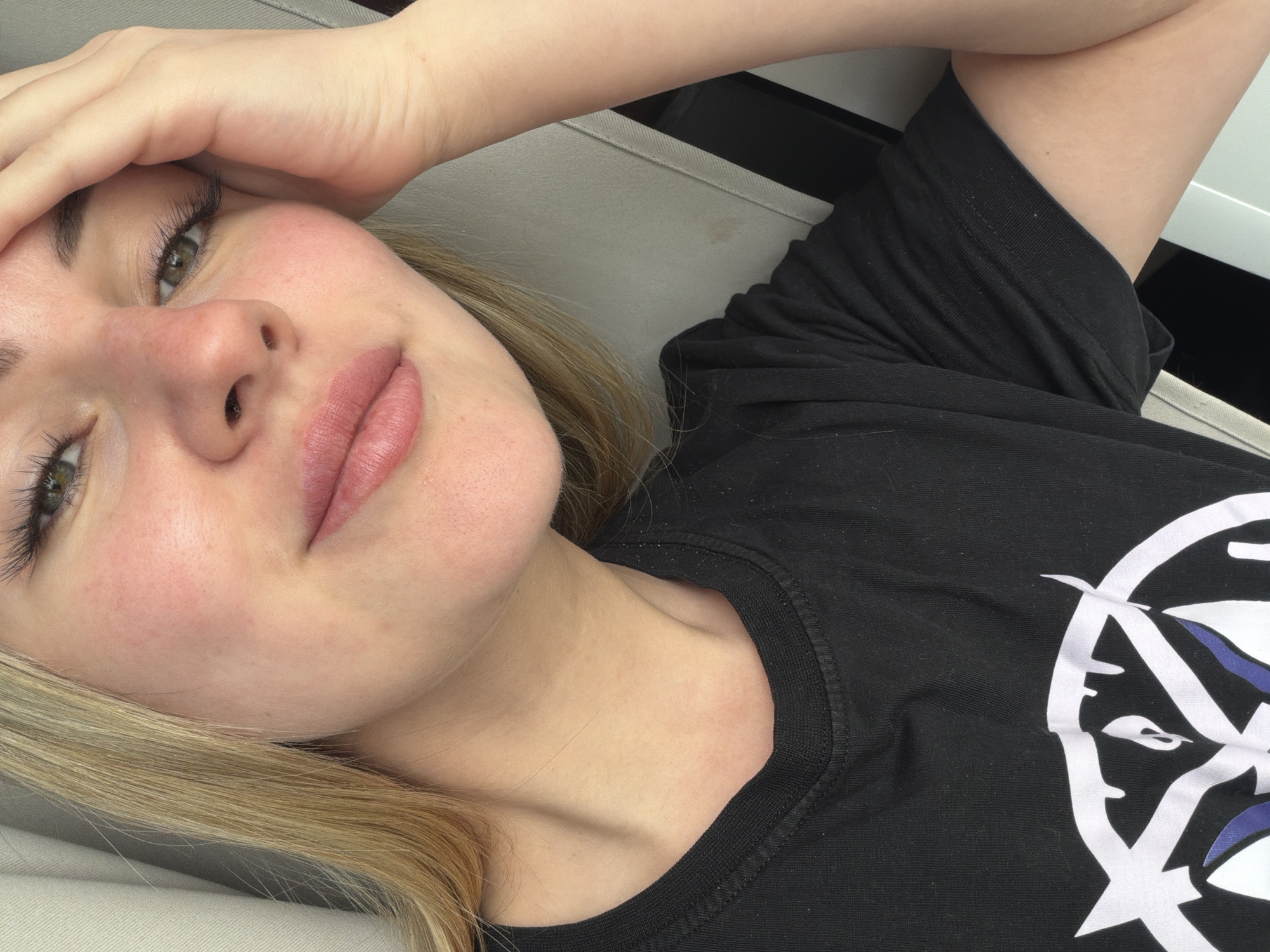 Woman takes morning selfie in Ufa, Russia