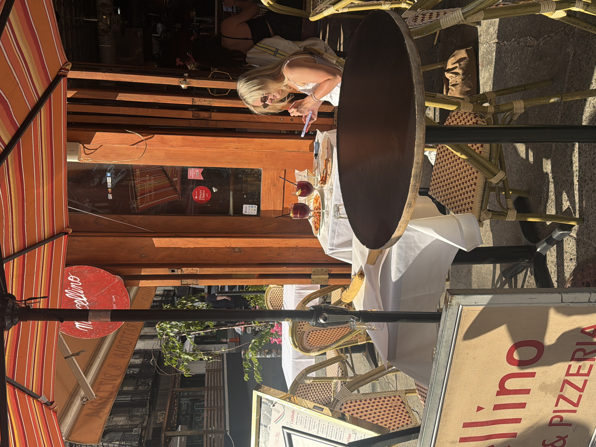 Lunch patio and a magazine rack in Lower Manhattan