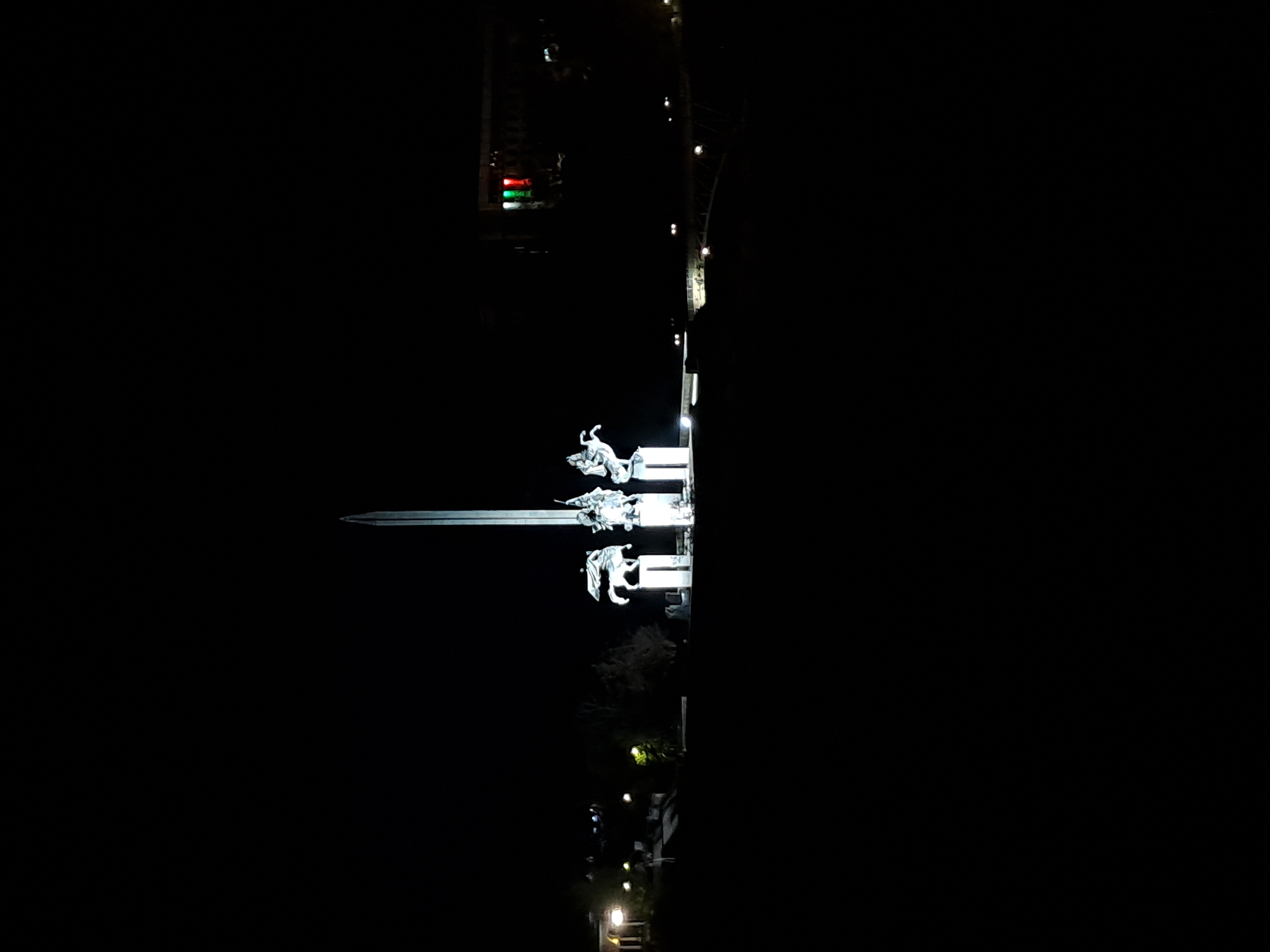 Nighttime monument photographed in Veliko Tarnovo, Bulgaria