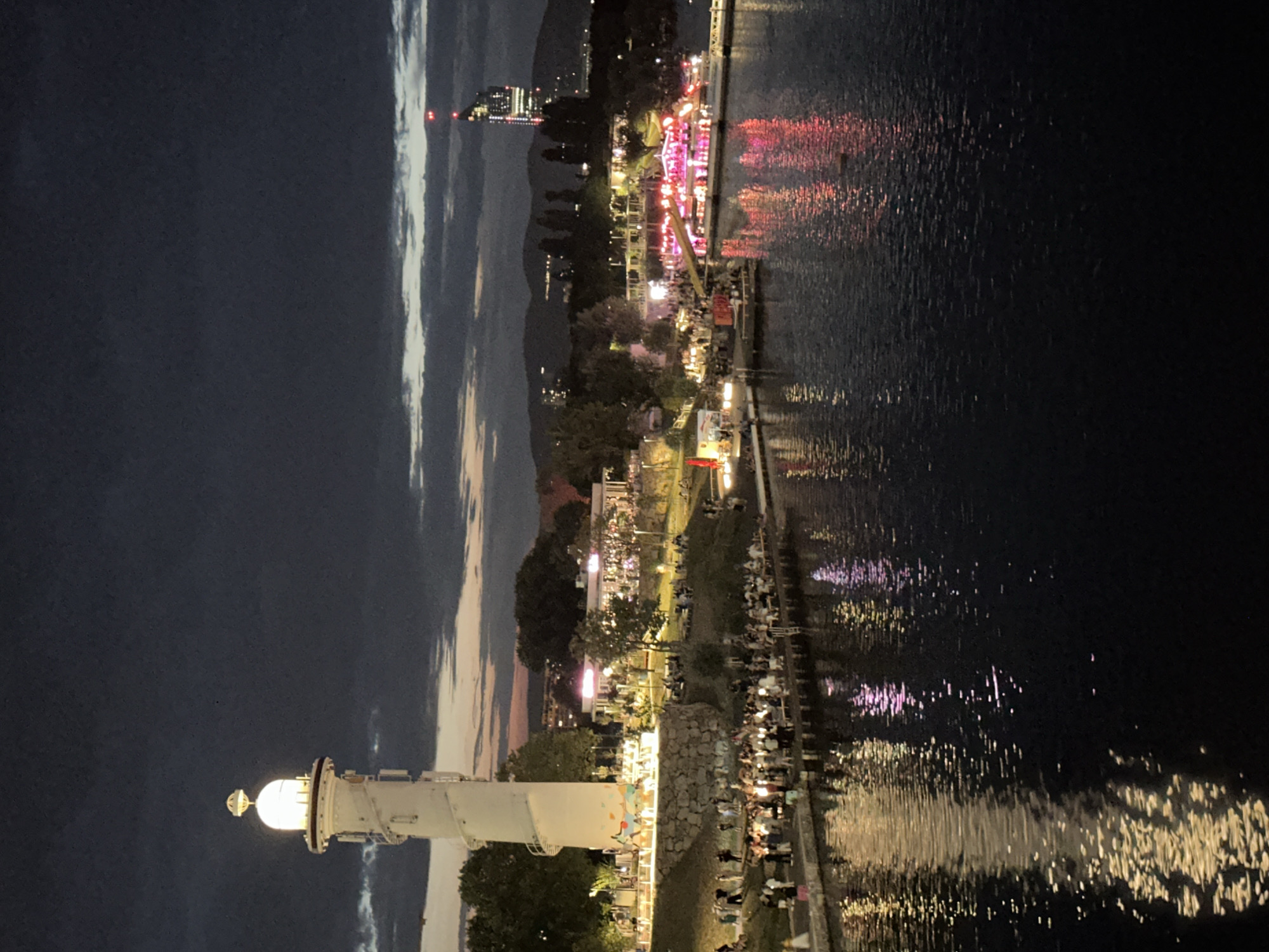 Vienna's Danube Canal lighthouse glowing at night