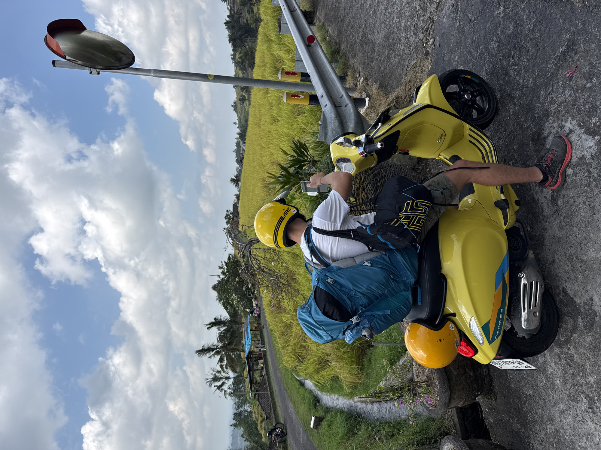 Loaded scooter parked roadside in Penebel, Bali