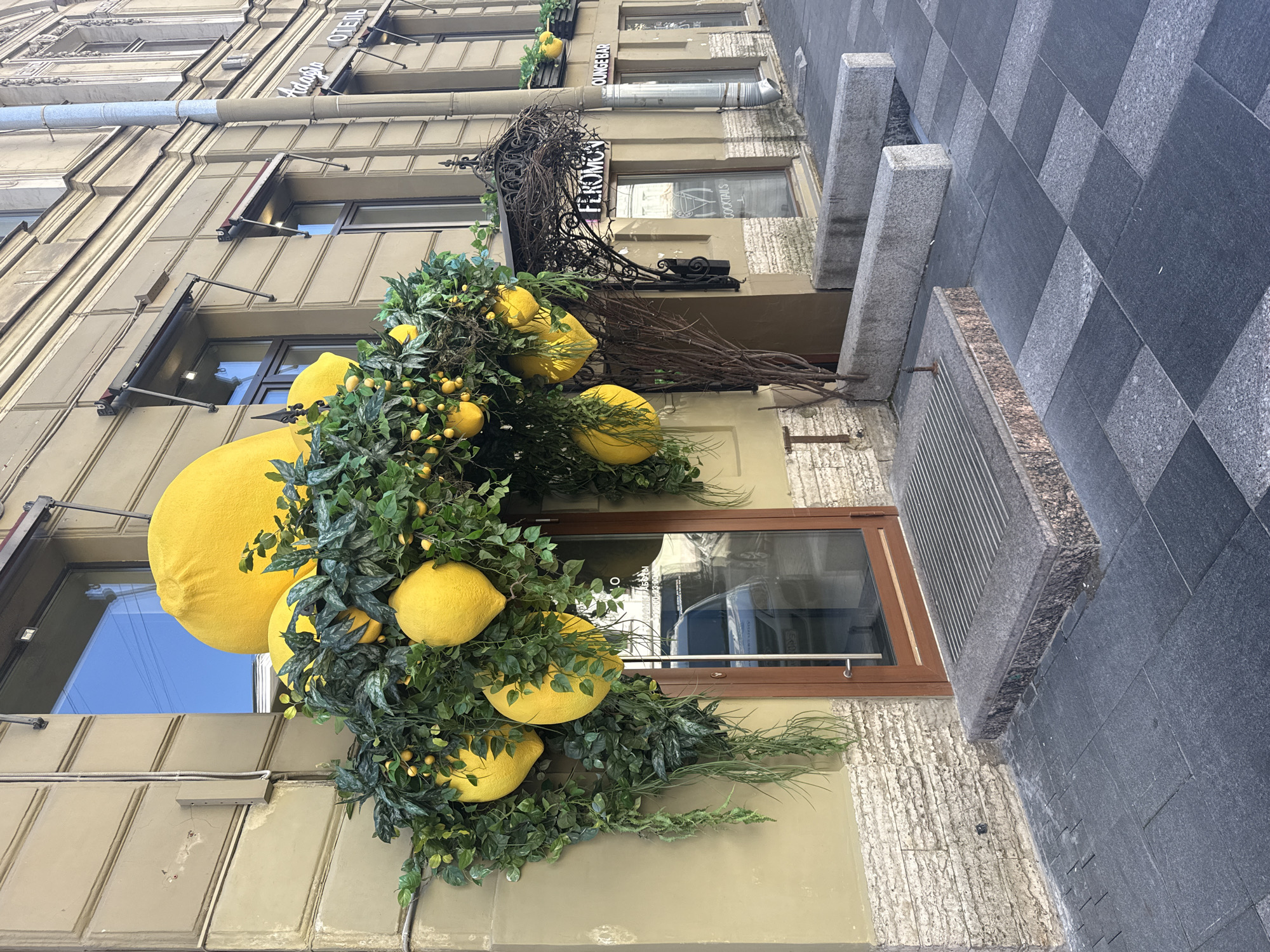Decorated historic buildings photographed in early morning Saint Petersburg