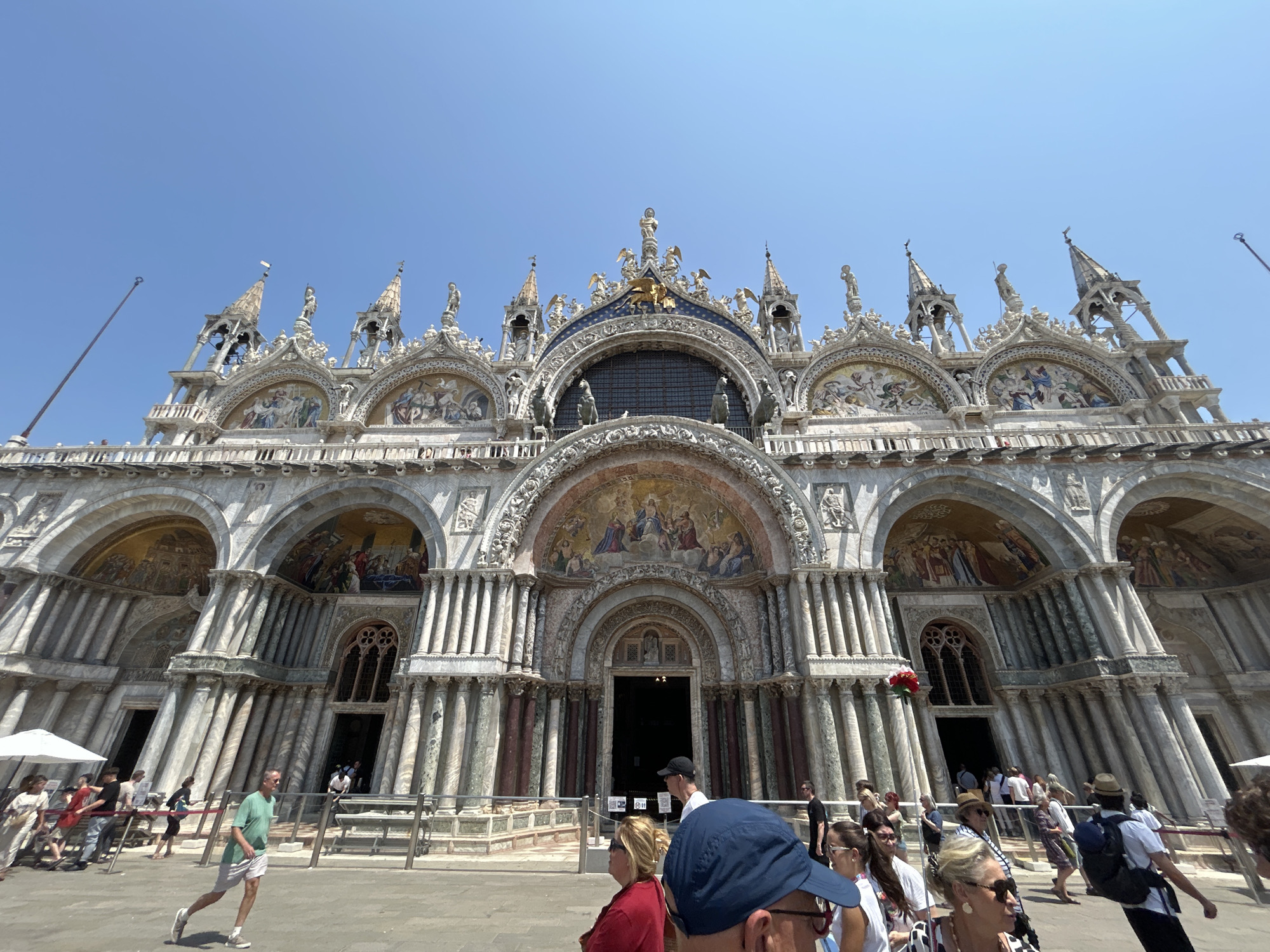 St. Mark's Basilica and gondolas on a clear Venice morning