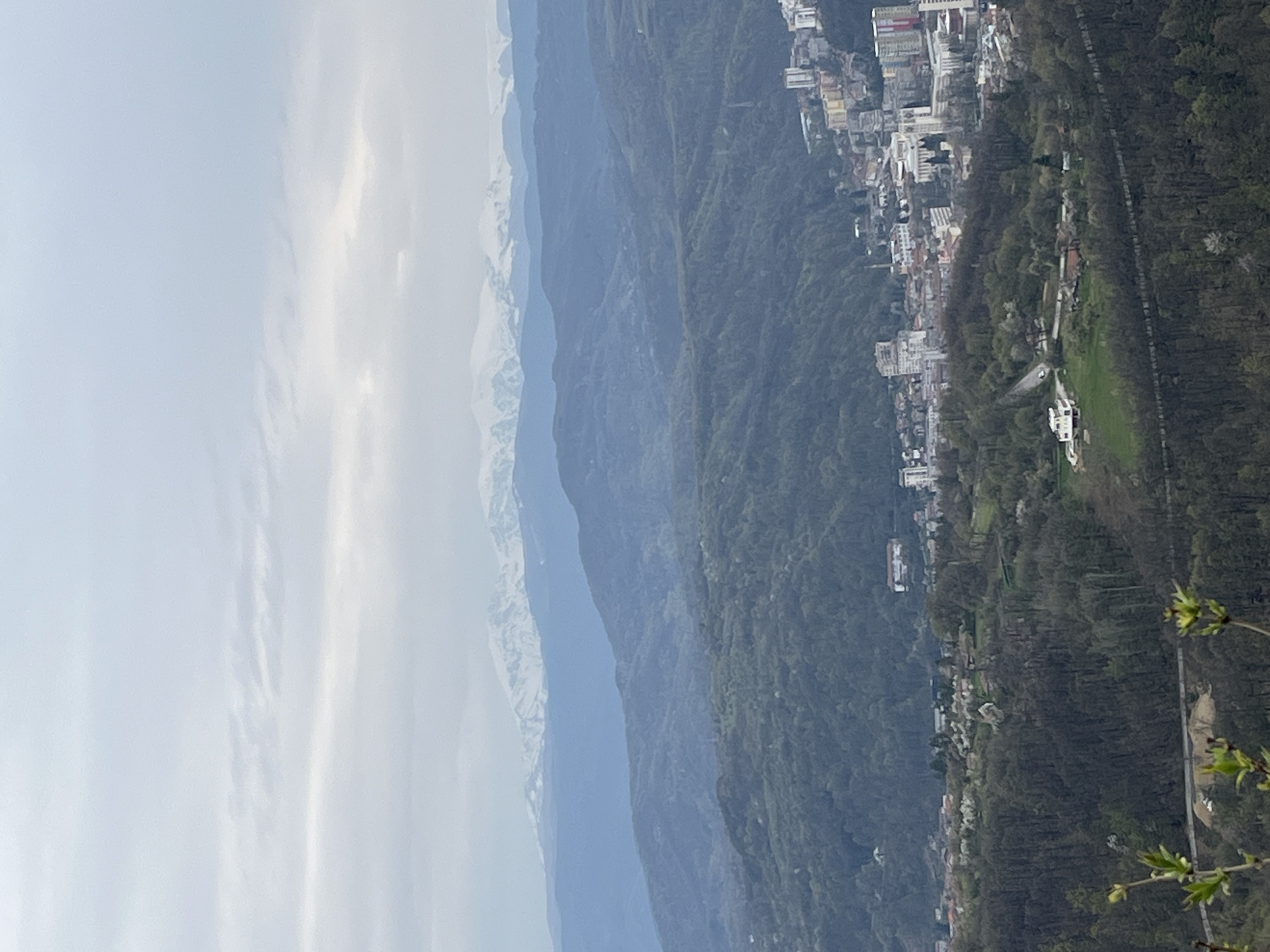 Elevated cityscape views captured over Gabrovo, Bulgaria