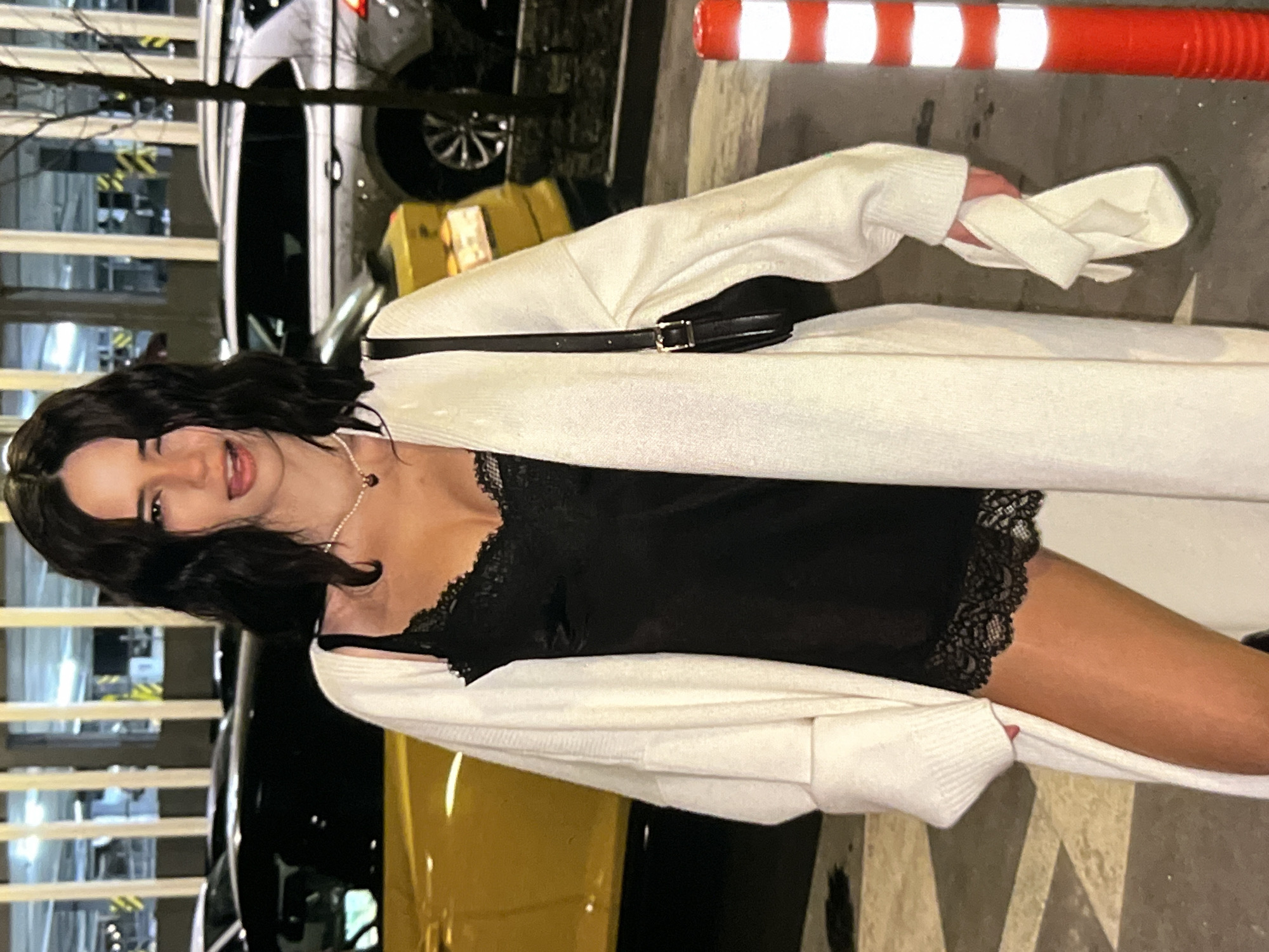Night out looks, shot near a parking garage