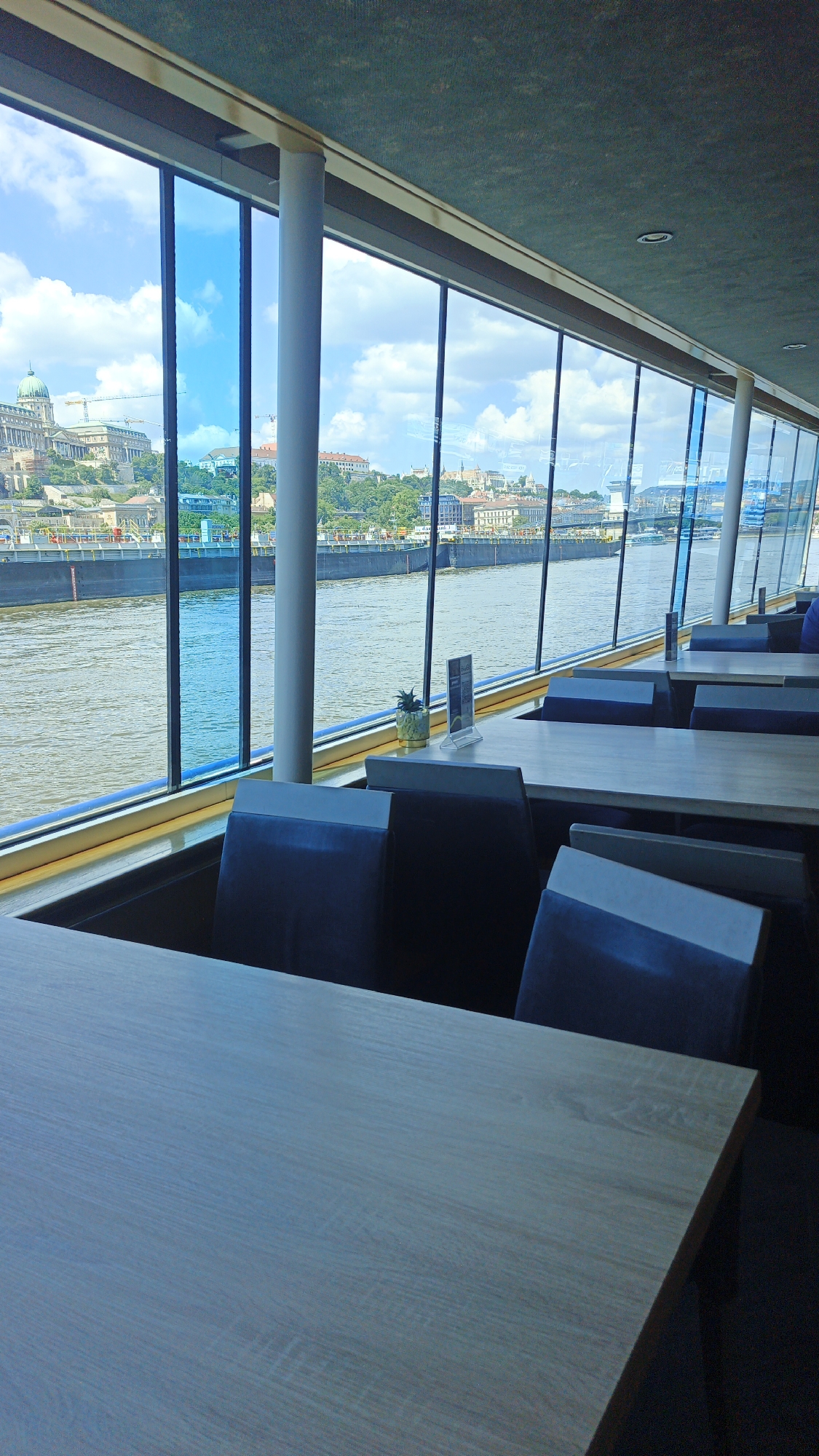 Boat restaurant interior captured in Budapest, Hungary