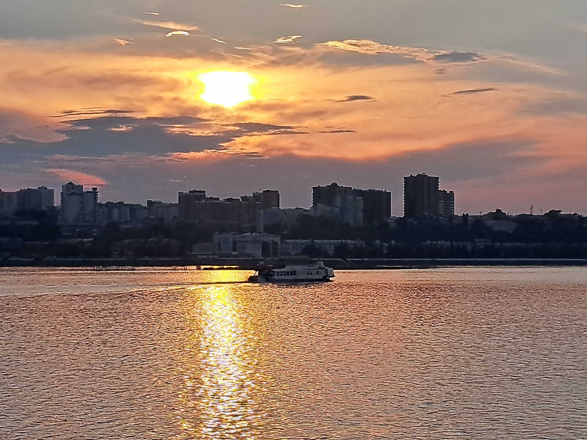 Sunset to nightfall along Irkutsk's Angara River embankment