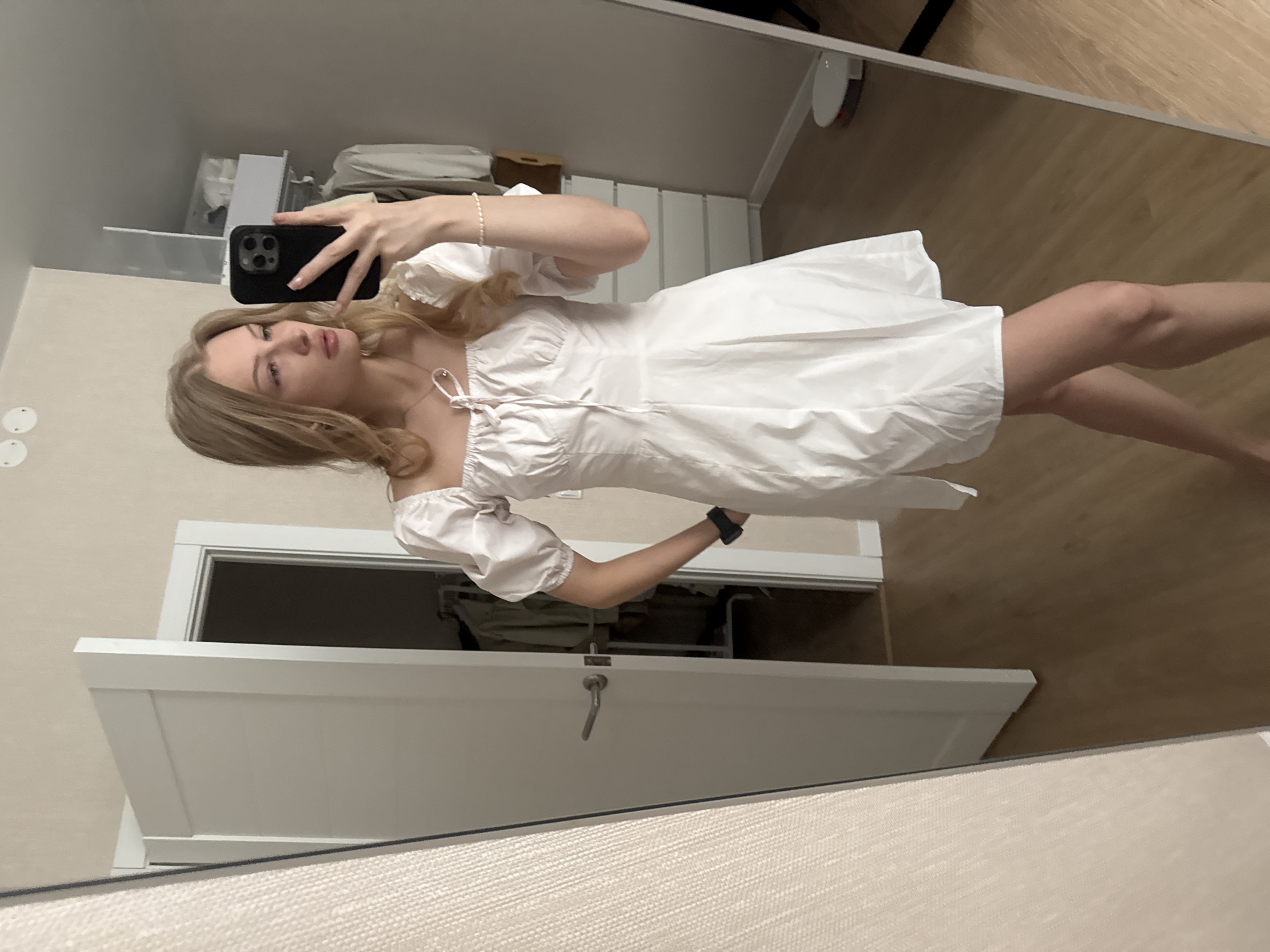 Mirror selfies and outdoor shots in a white dress, Perm