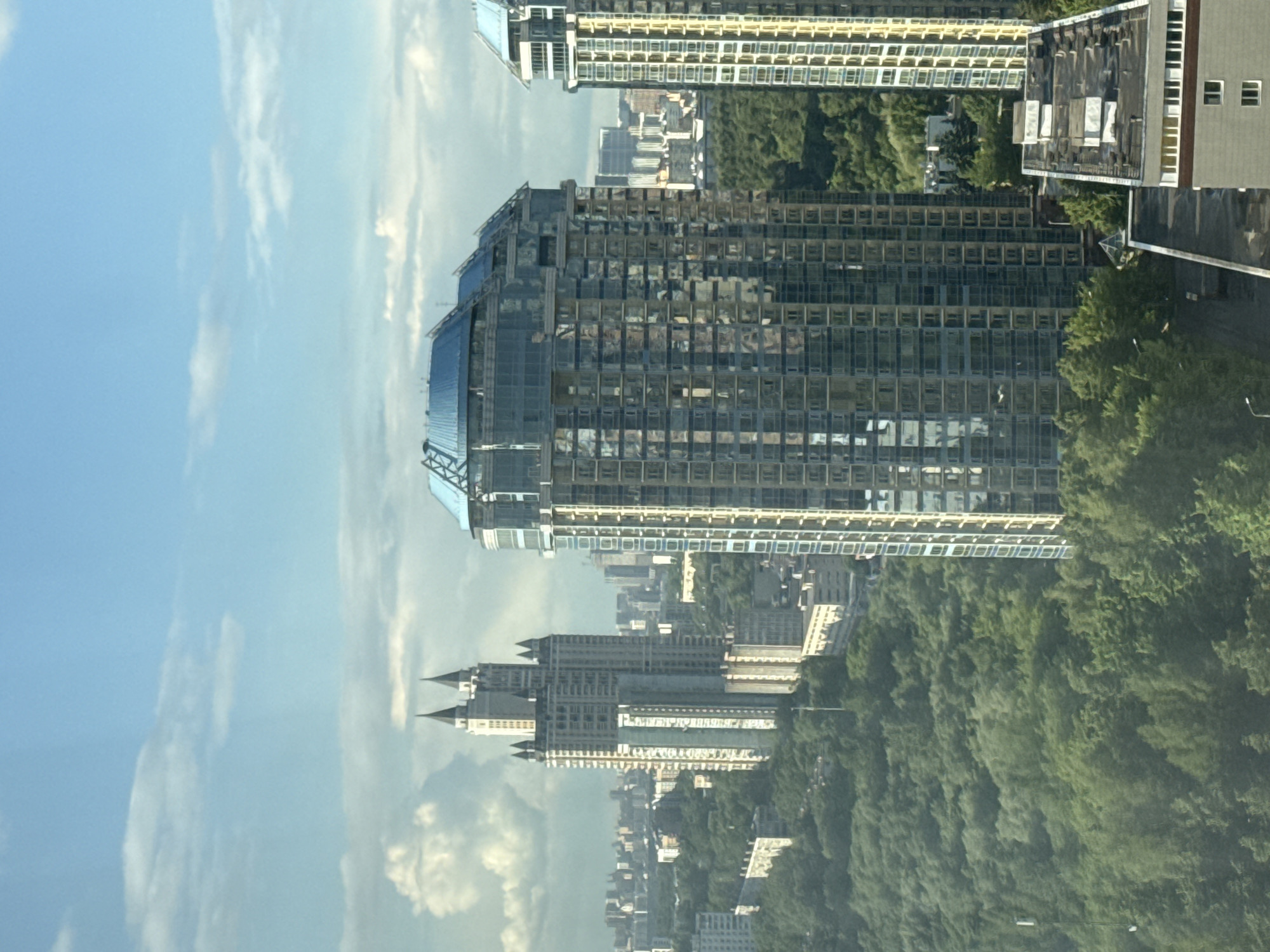 Aerial views capture Khimki cityscape with modern and historic buildings