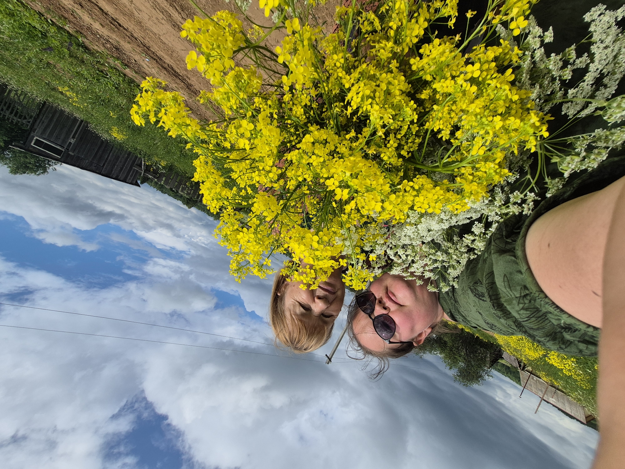 Spring flower gathering documented in rural Russian village