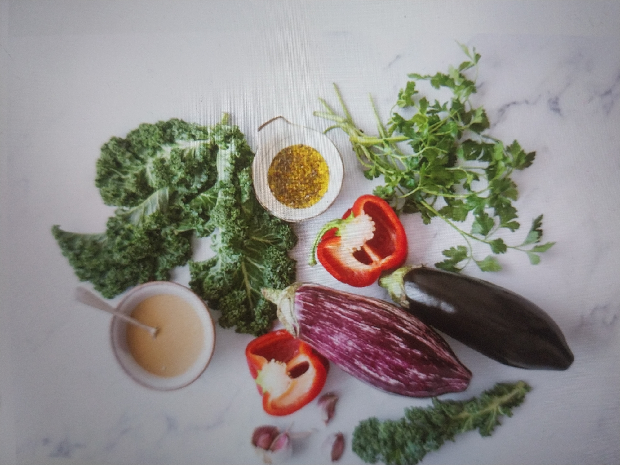 Fresh produce flat-lays mix with coastal marine life shots