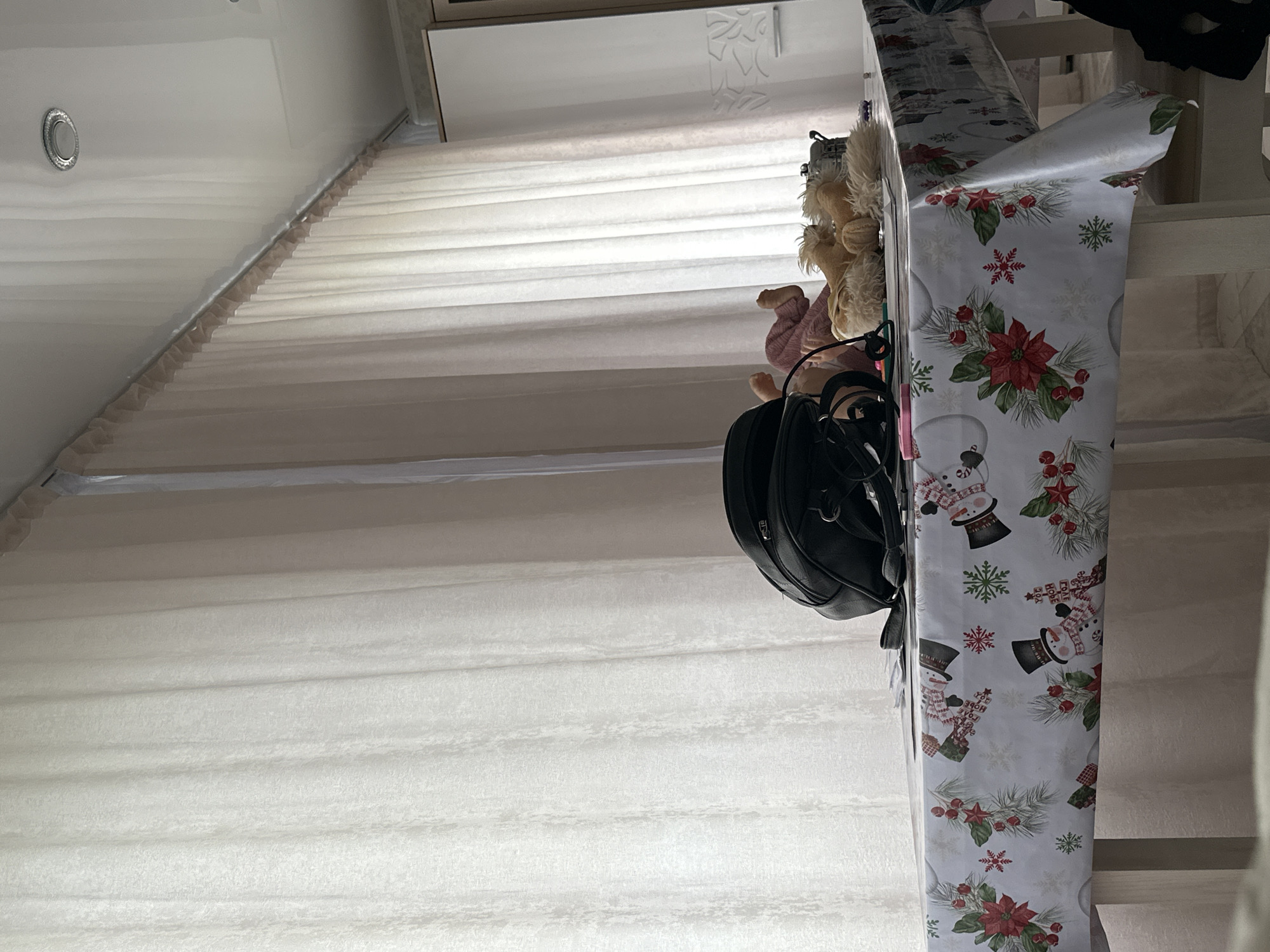 Residential interior with white fabric textures documented early morning