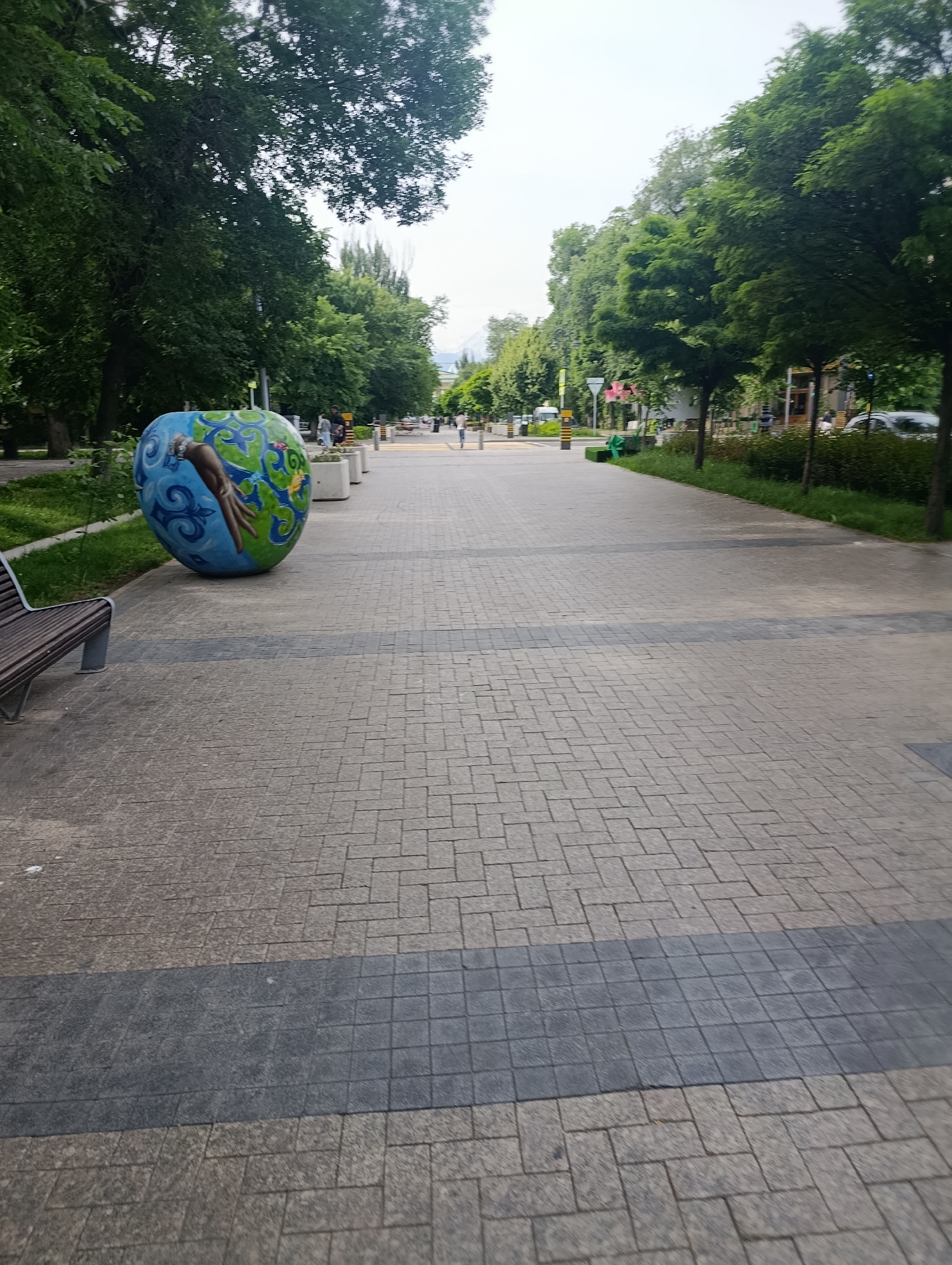 Paved pedestrian walkway observed in Almaty early morning