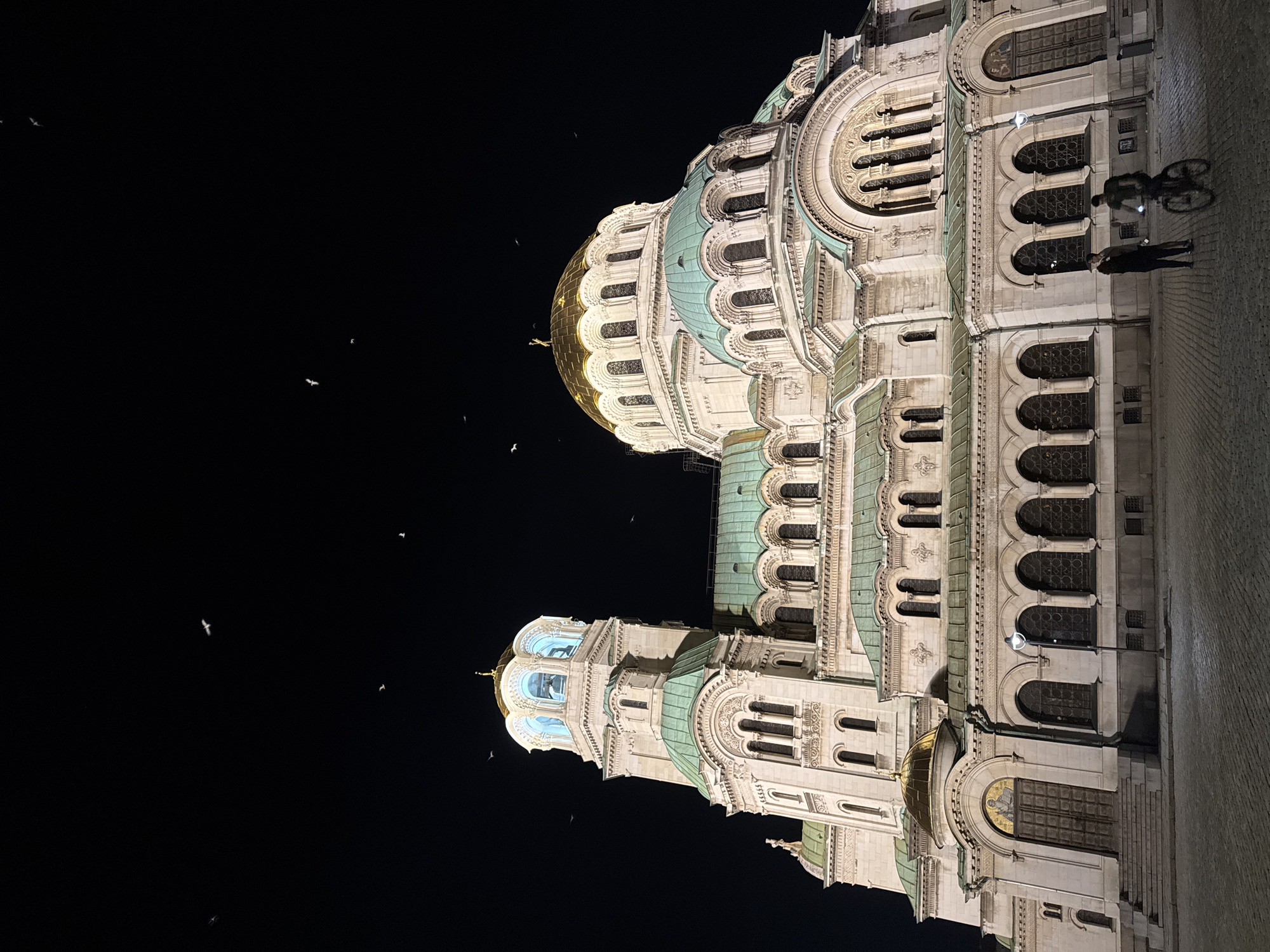 Alexander Nevsky Cathedral illuminated at night in Sofia