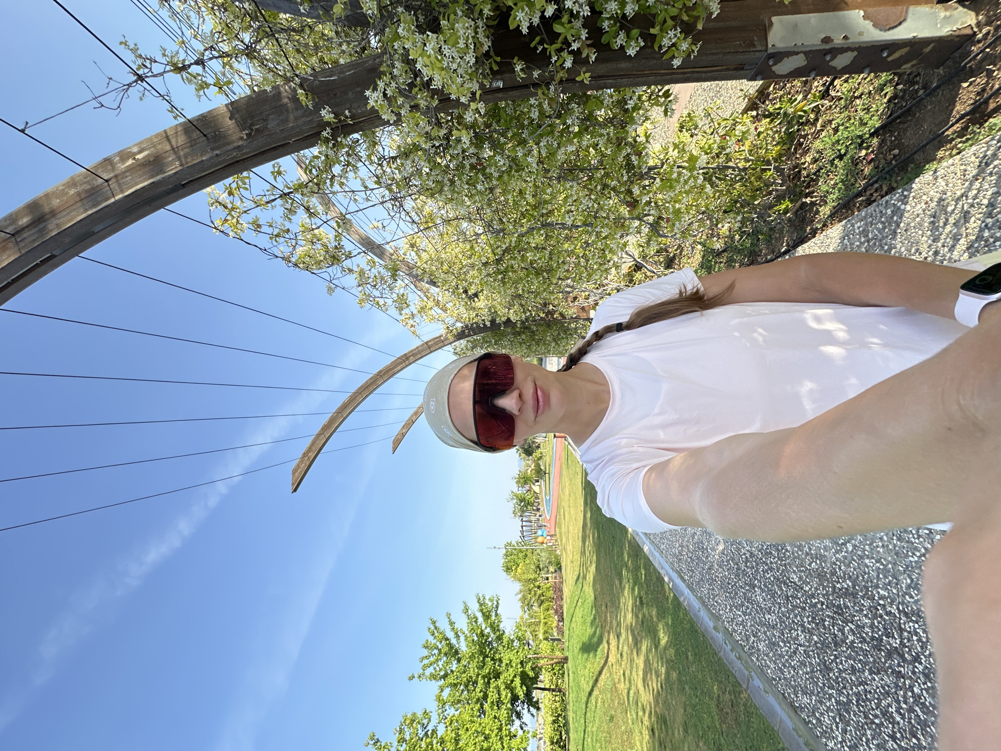 Tourist takes morning selfie on path in Fethiye, Turkey