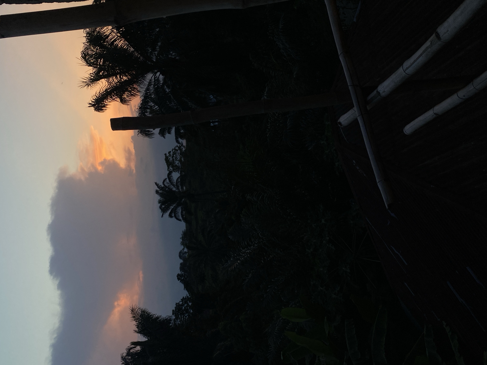 Sunset observed through bamboo structure in Achara, Nigeria