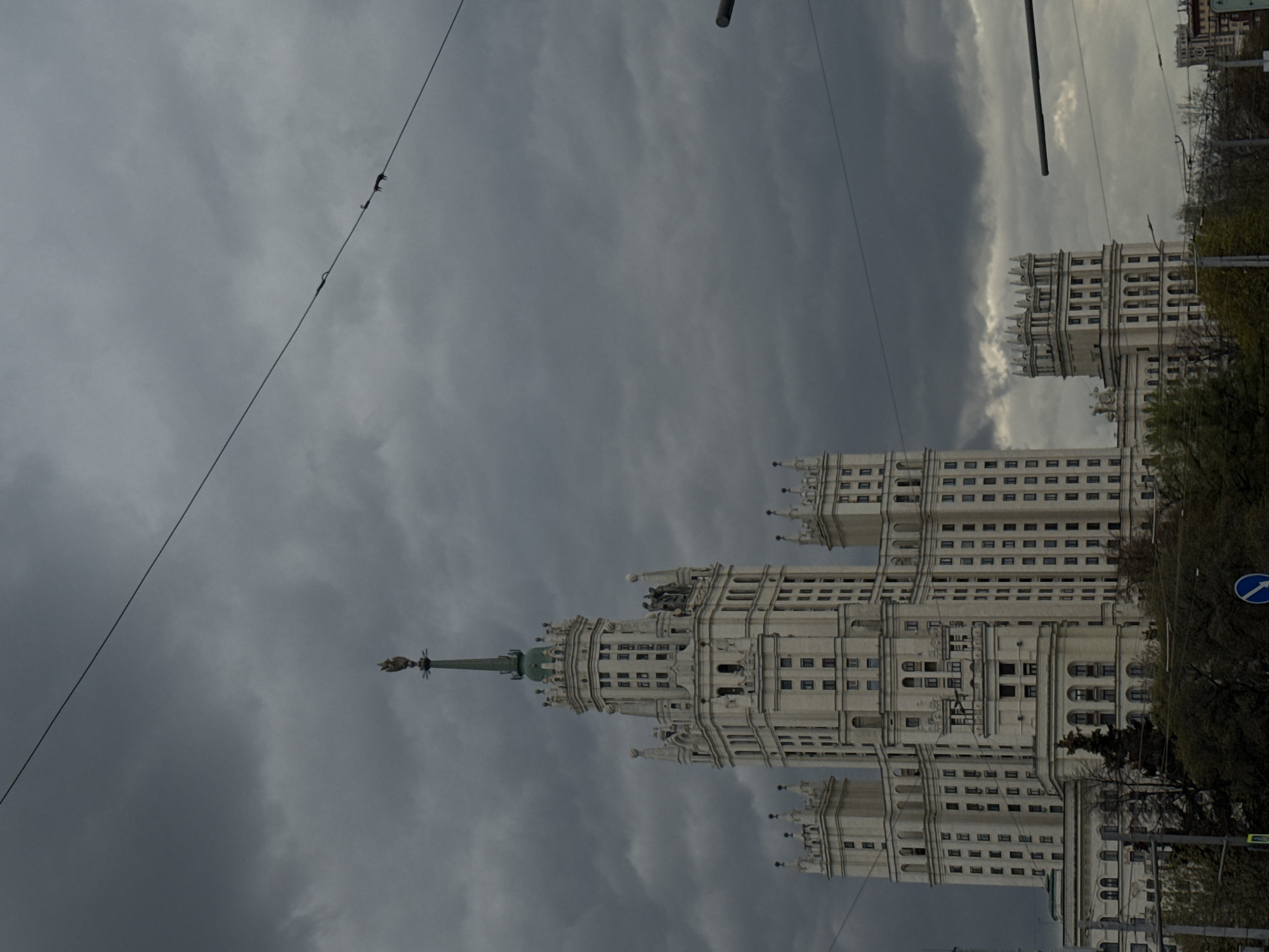 Moscow witness documents Stalinist skyscraper under overcast afternoon sky