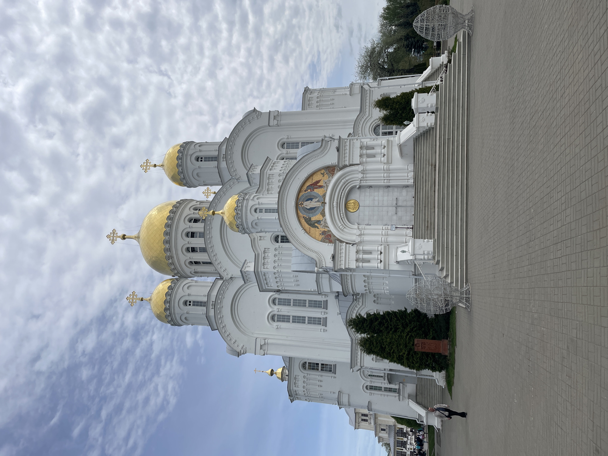 Orthodox church with golden domes photographed in Diveyevo, Russia
