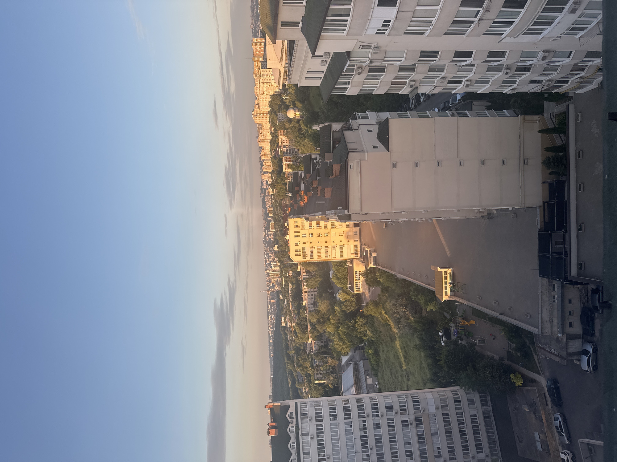 Golden hour aerial over Chișinău's residential neighborhoods
