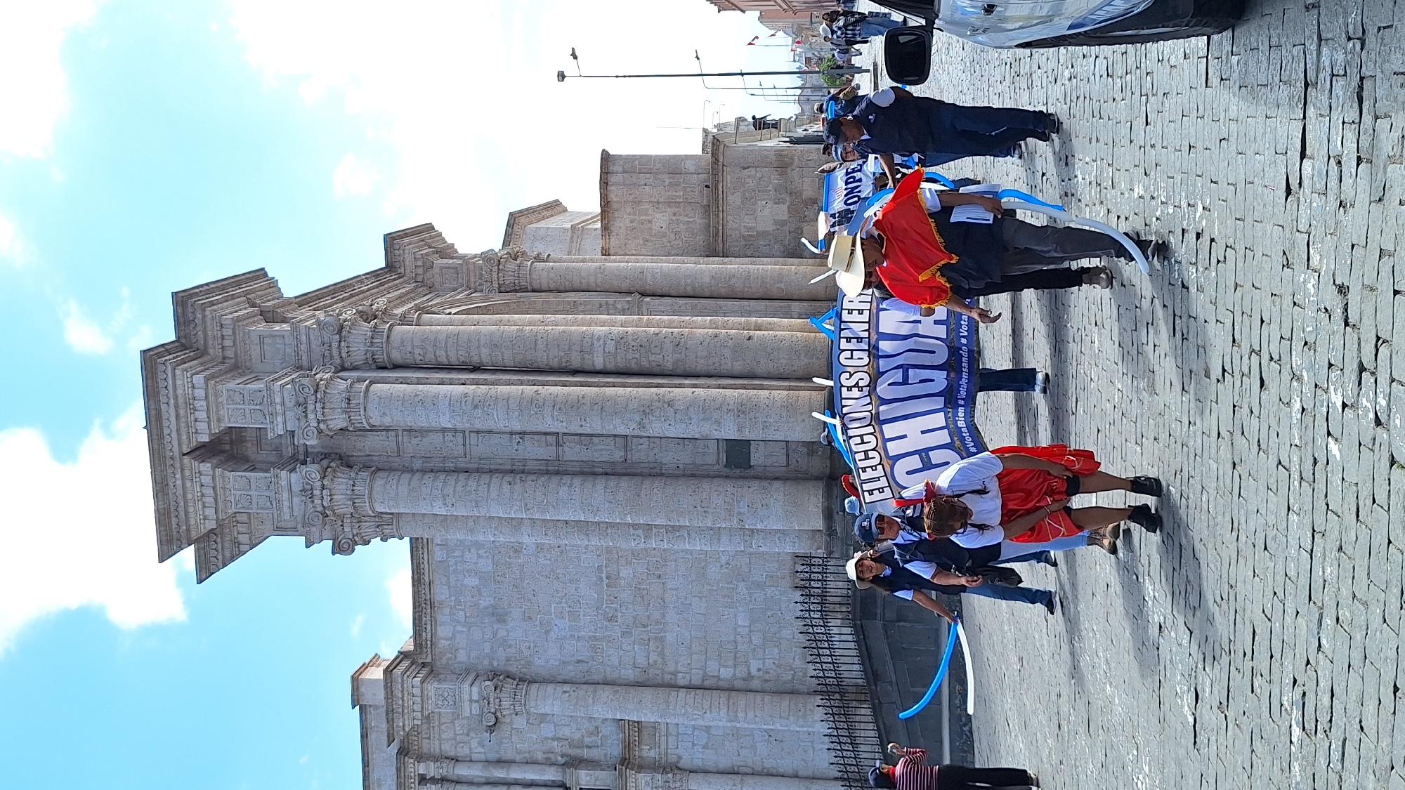 Electoral awareness parade features costumed performers in Arequipa, Peru