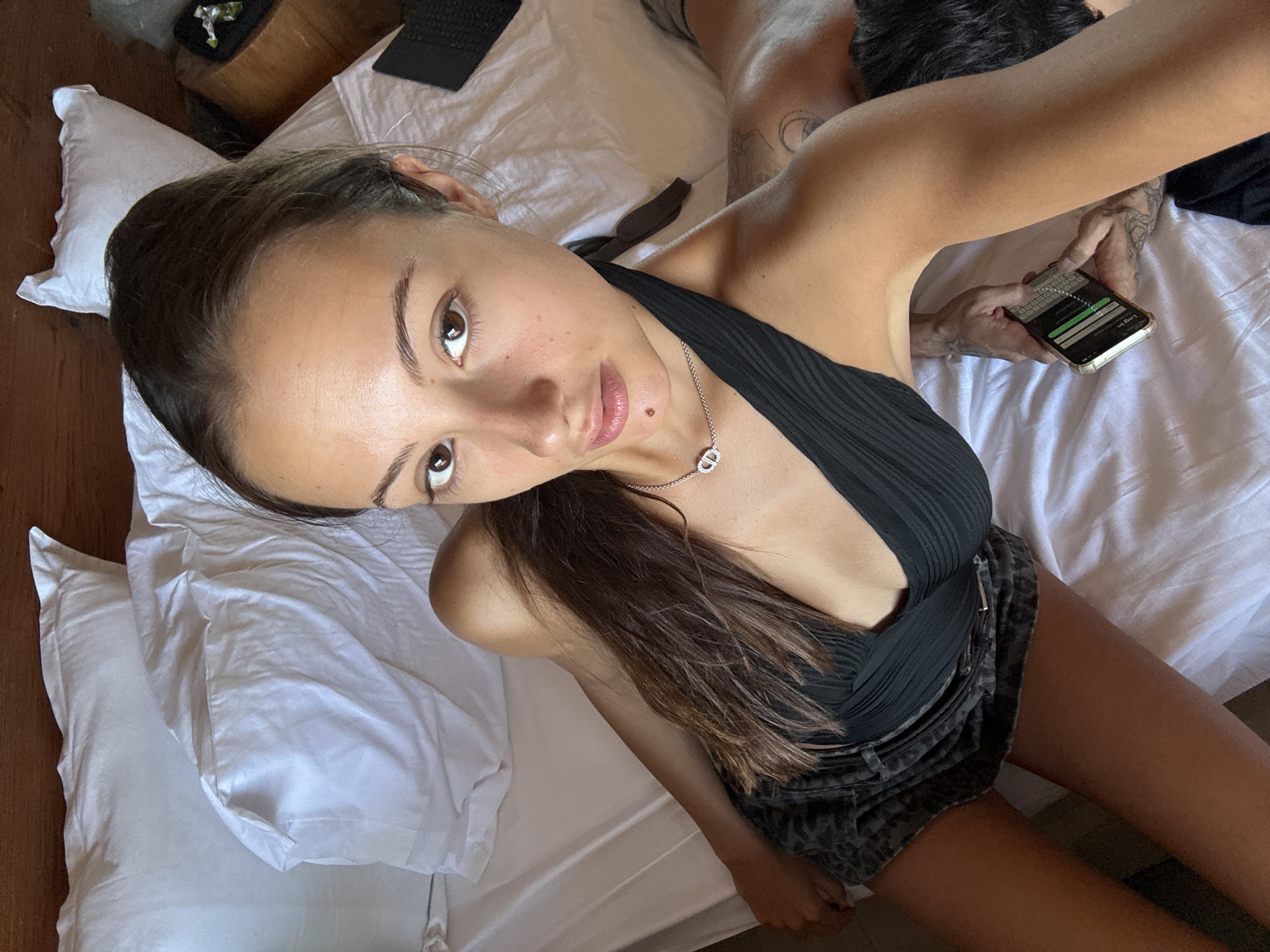 Bedroom selfie series in a rustic Moudros room