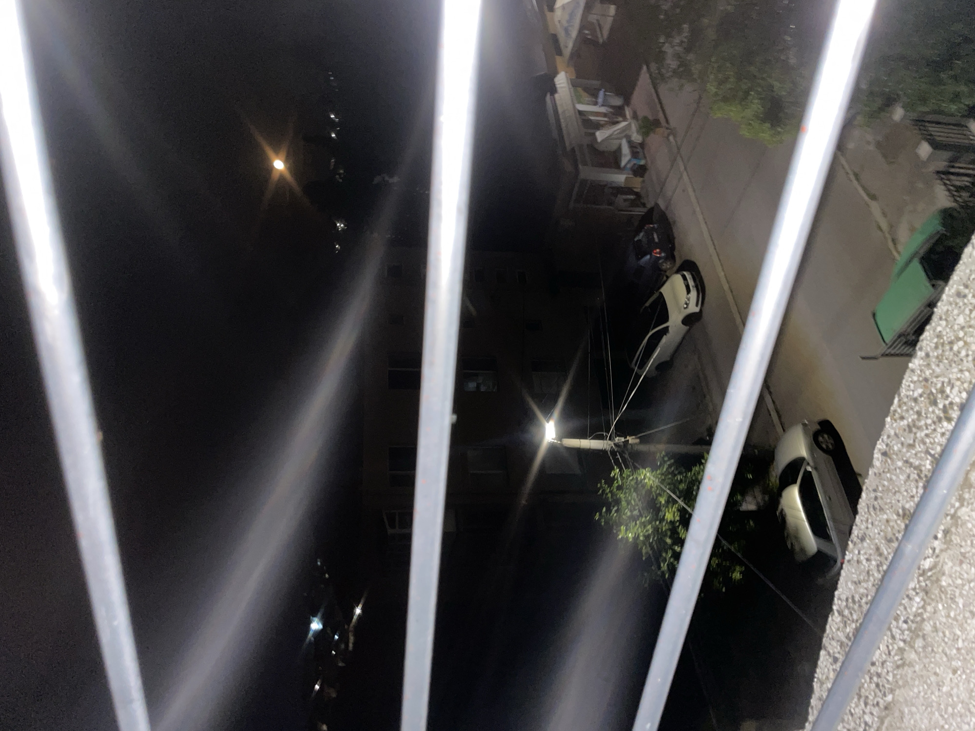 Late-night street views from a Haskovo balcony, Bulgaria