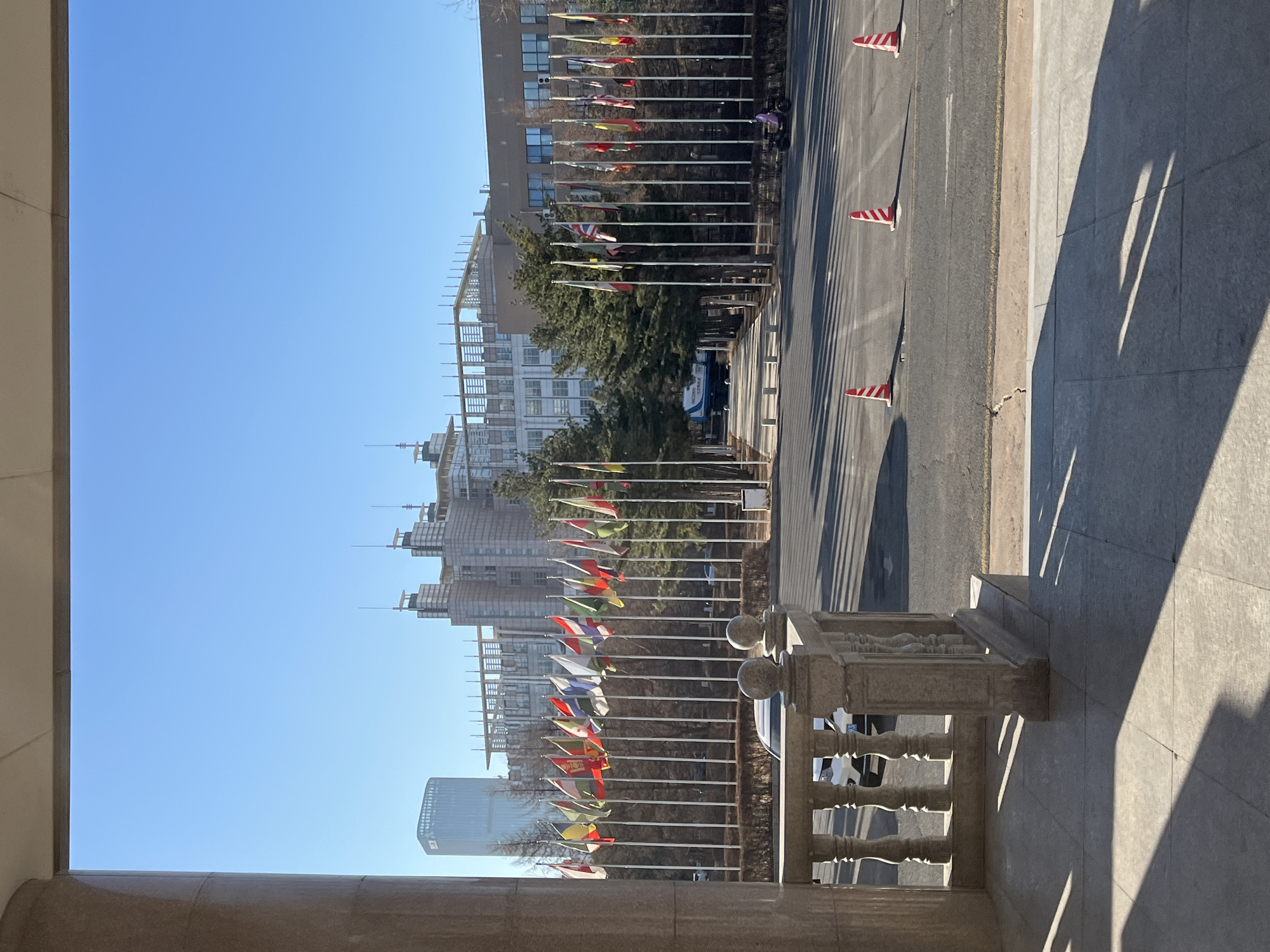 International flags and indoor plants observed at Changchun building