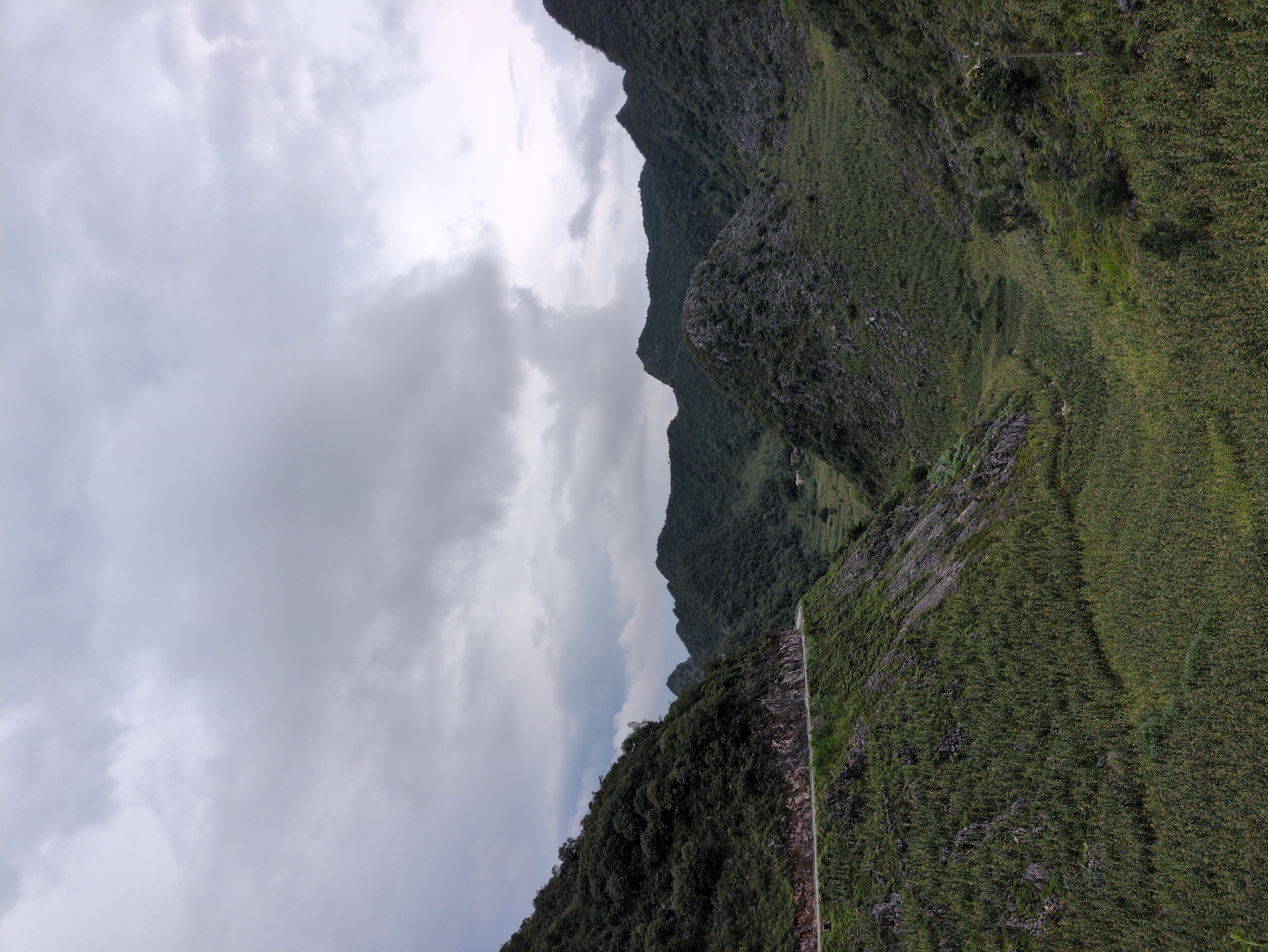 Lush mountain valley and villages at Lũng Cú, northern Vietnam