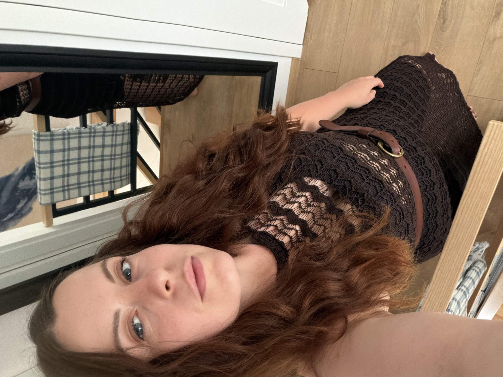 Mirror selfie session in a lace dress, Gangloff home