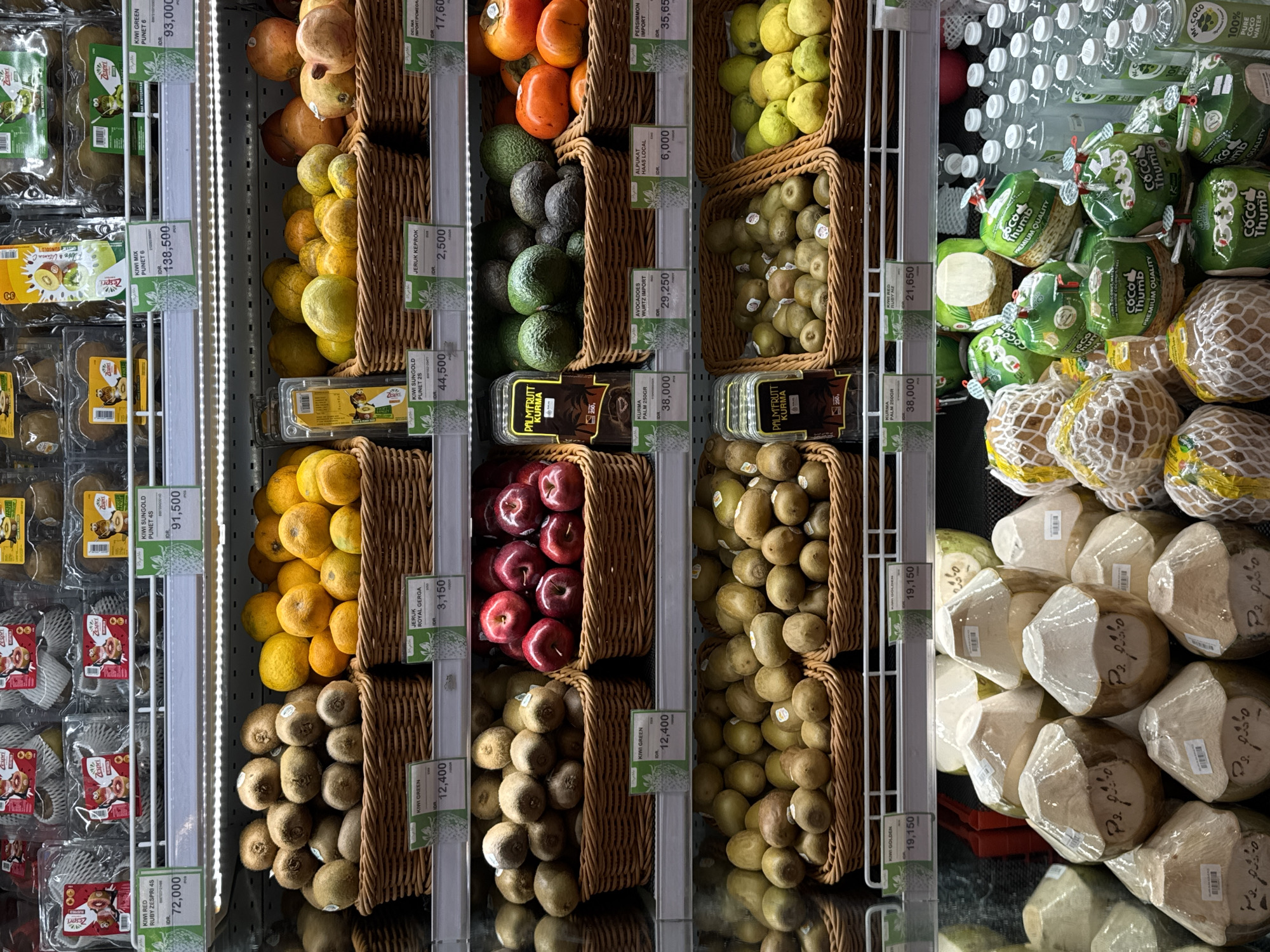 Inside a well-stocked North Kuta supermarket, produce to pastries