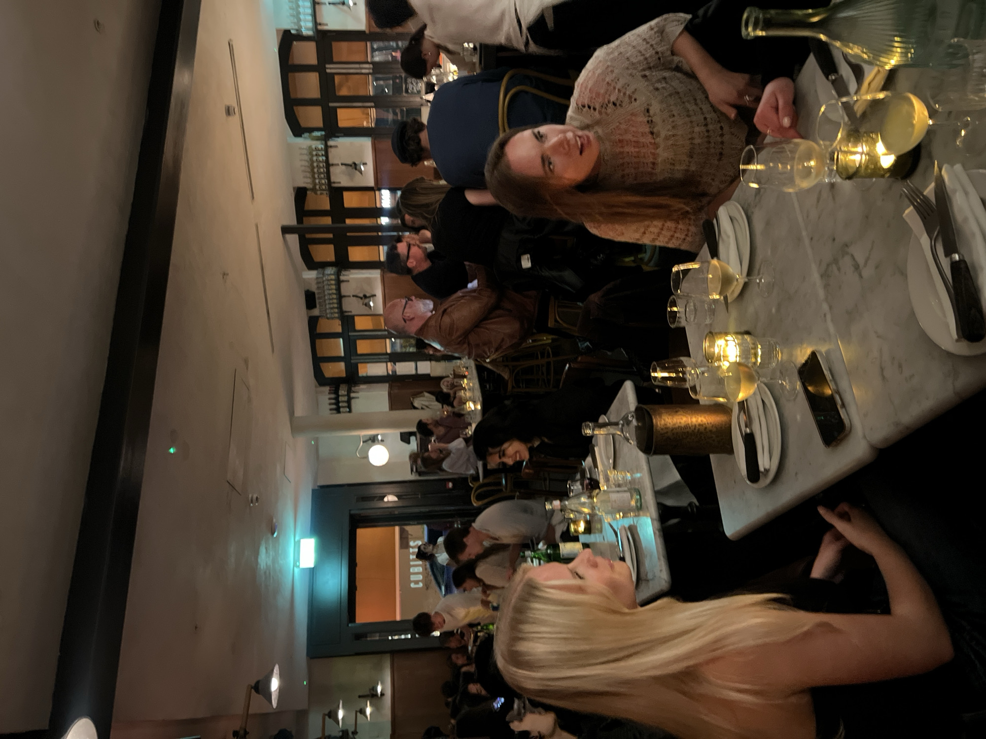 Busy restaurant scene captured in London during evening hours