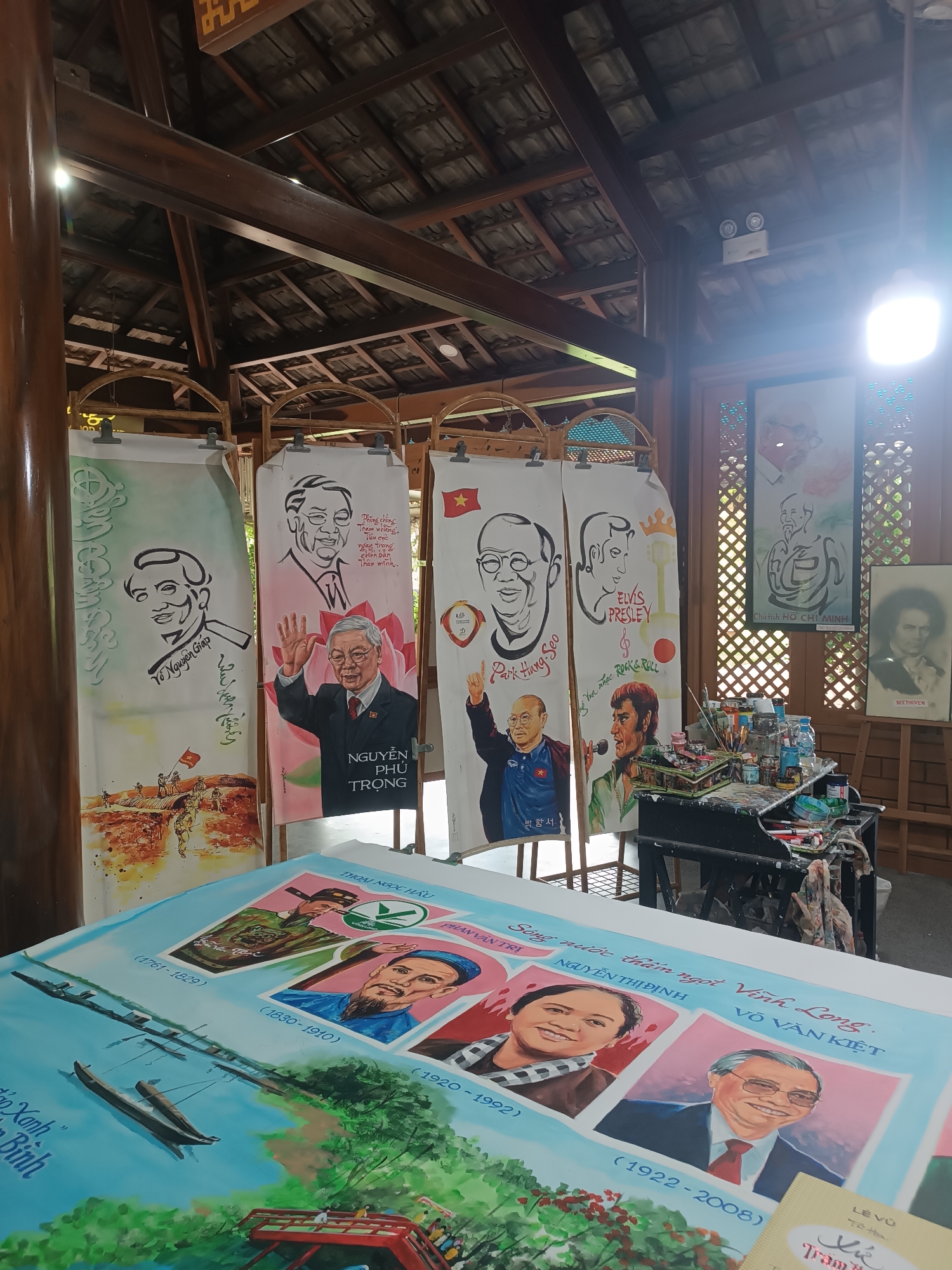 Inside a Nha Trang arts and culture venue blending crafts, gallery, and live music